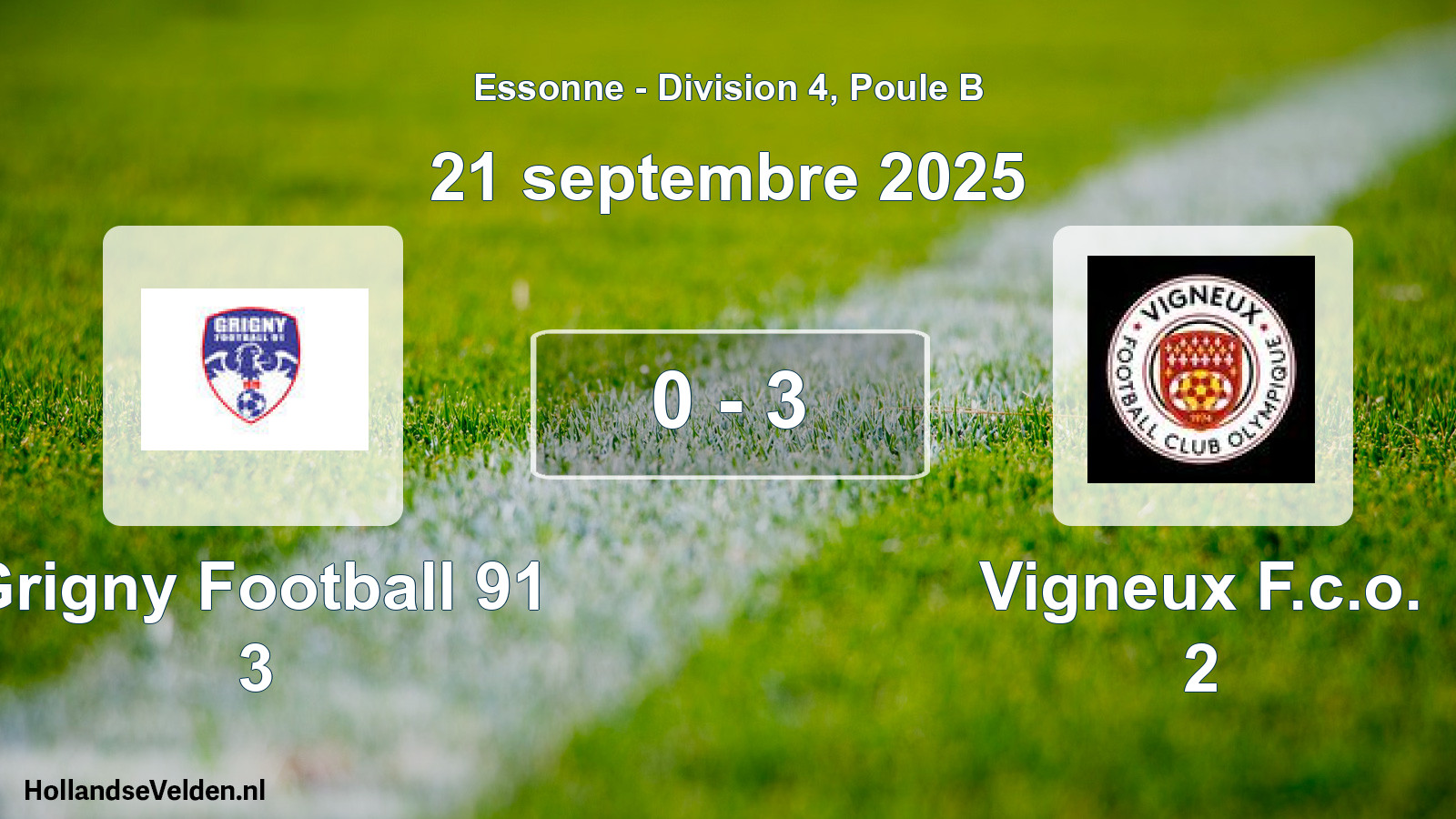 Gespeelde wedstrijd: Grigny Football 91 3 - Vigneux F.c.o. 2 0 - 3 (21 september 2025)