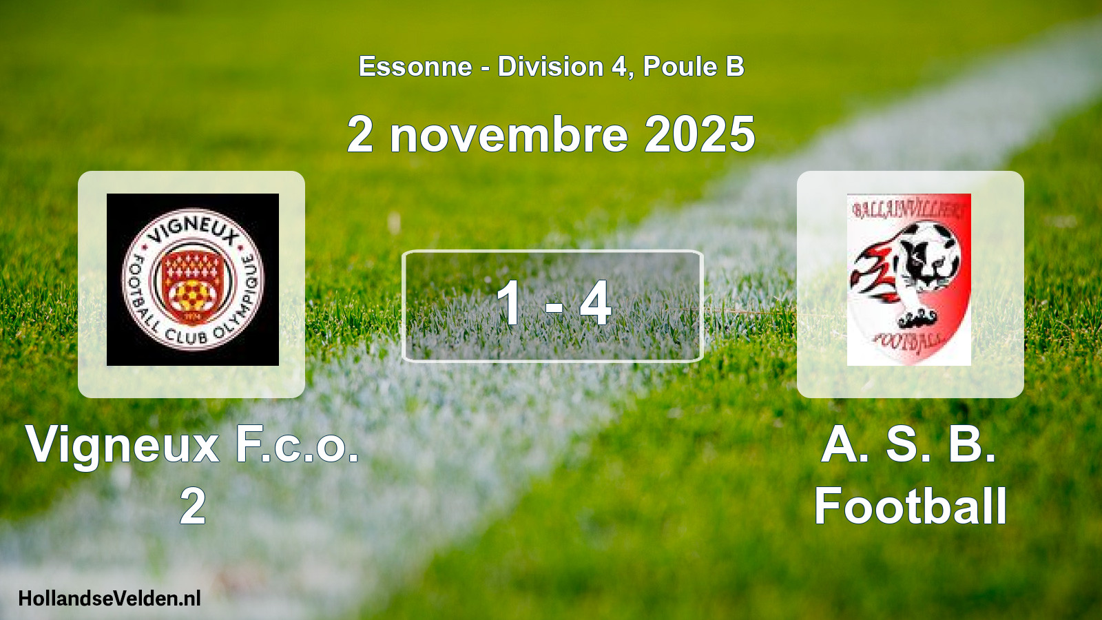 Gespeelde wedstrijd: Vigneux F.c.o. 2 - A. S. B. Football 1 - 4 (2 november 2025)