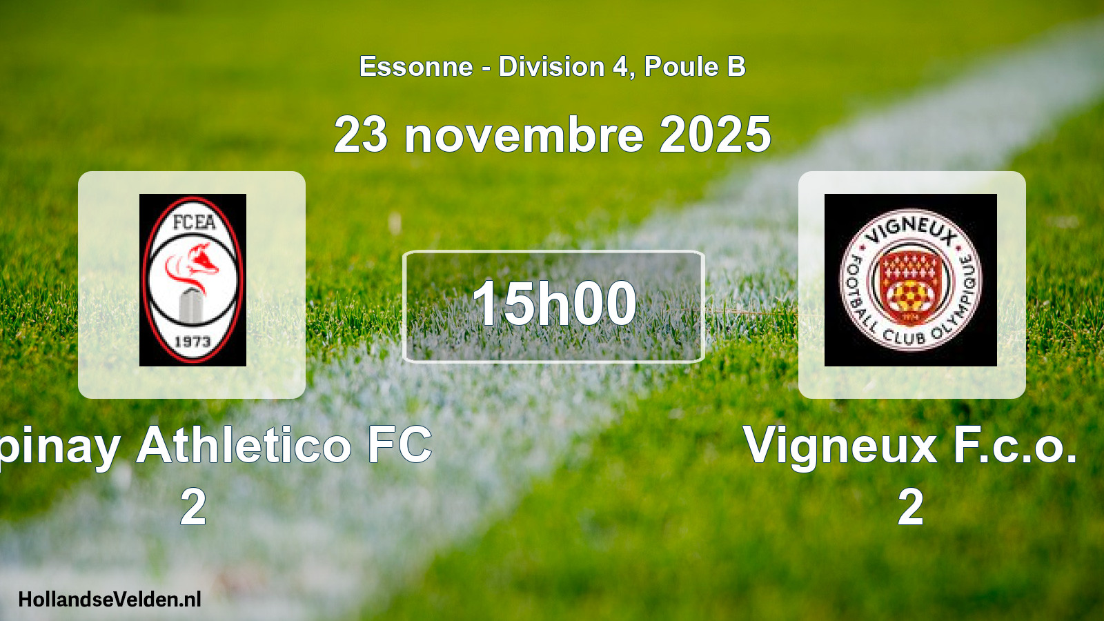 Match programmé: Epinay Athletico FC 2 - Vigneux F.c.o. 2 (23 novembre 2025)