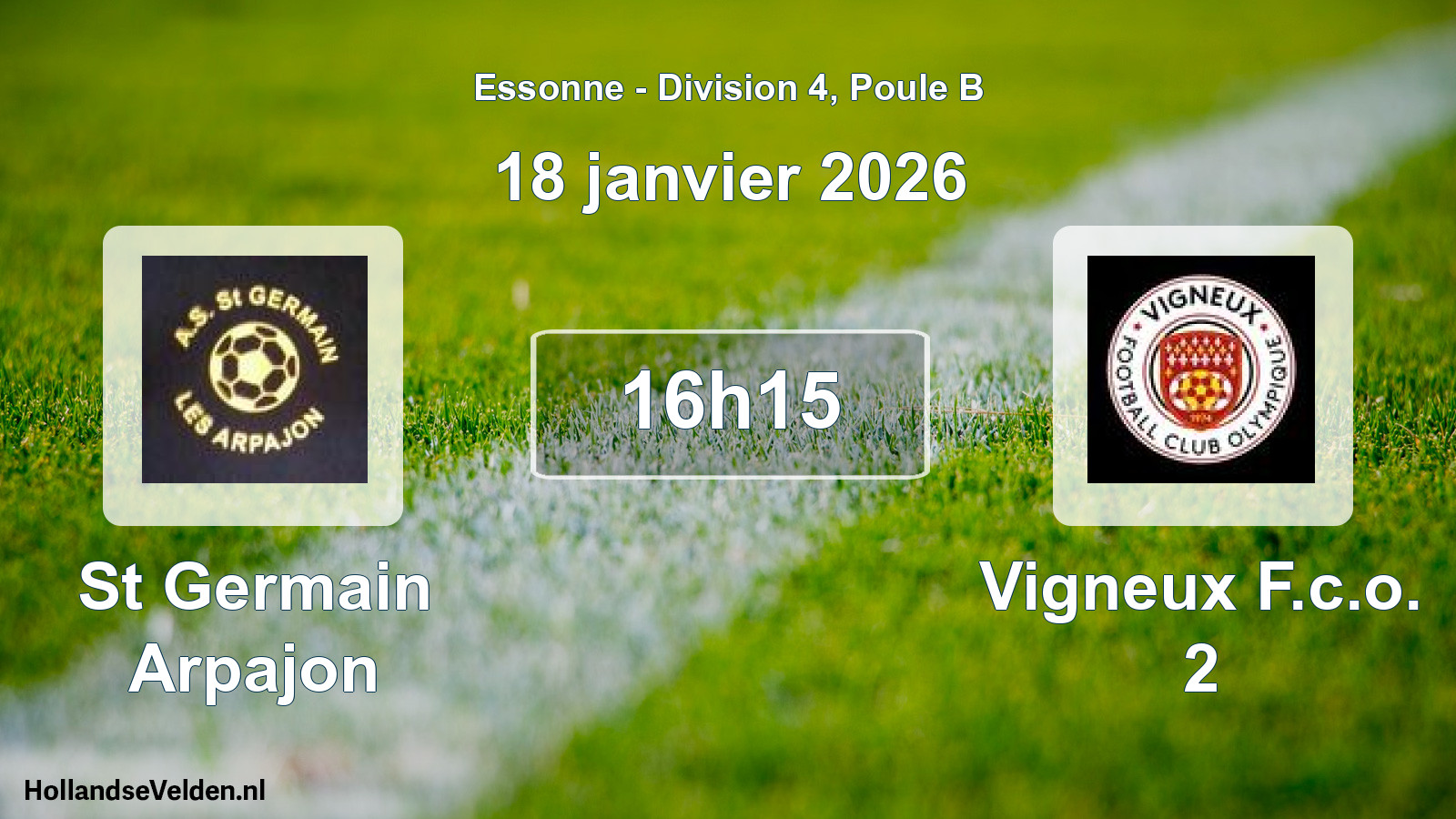 Match programmé: St Germain Arpajon - Vigneux F.c.o. 2 (18 janvier 2026)