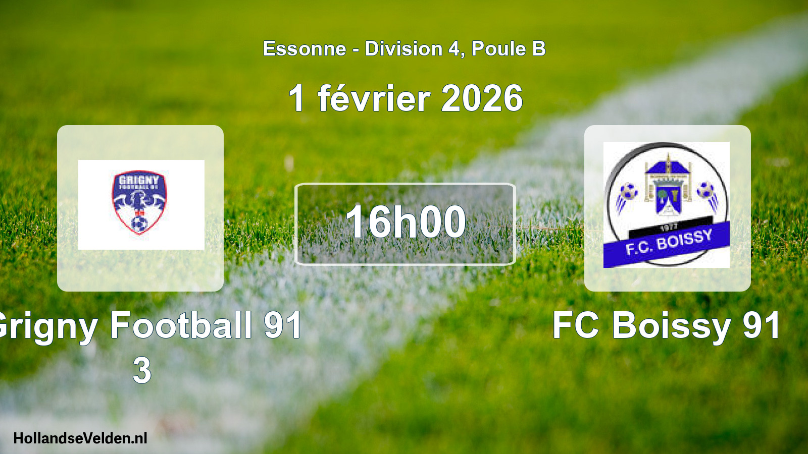 Match programmé: Grigny Football 91 3 - FC Boissy 91 (1 février 2026)