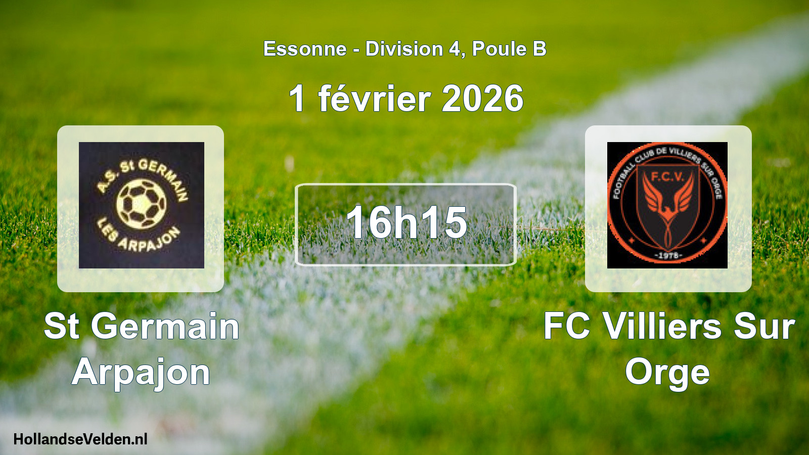 Match programmé: St Germain Arpajon - FC Villiers Sur Orge (1 février 2026)