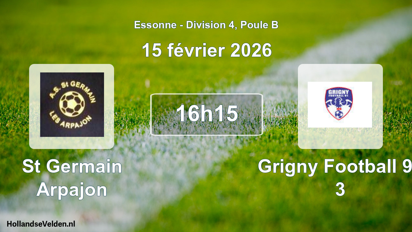 Match programmé: St Germain Arpajon - Grigny Football 91 3 (15 février 2026)