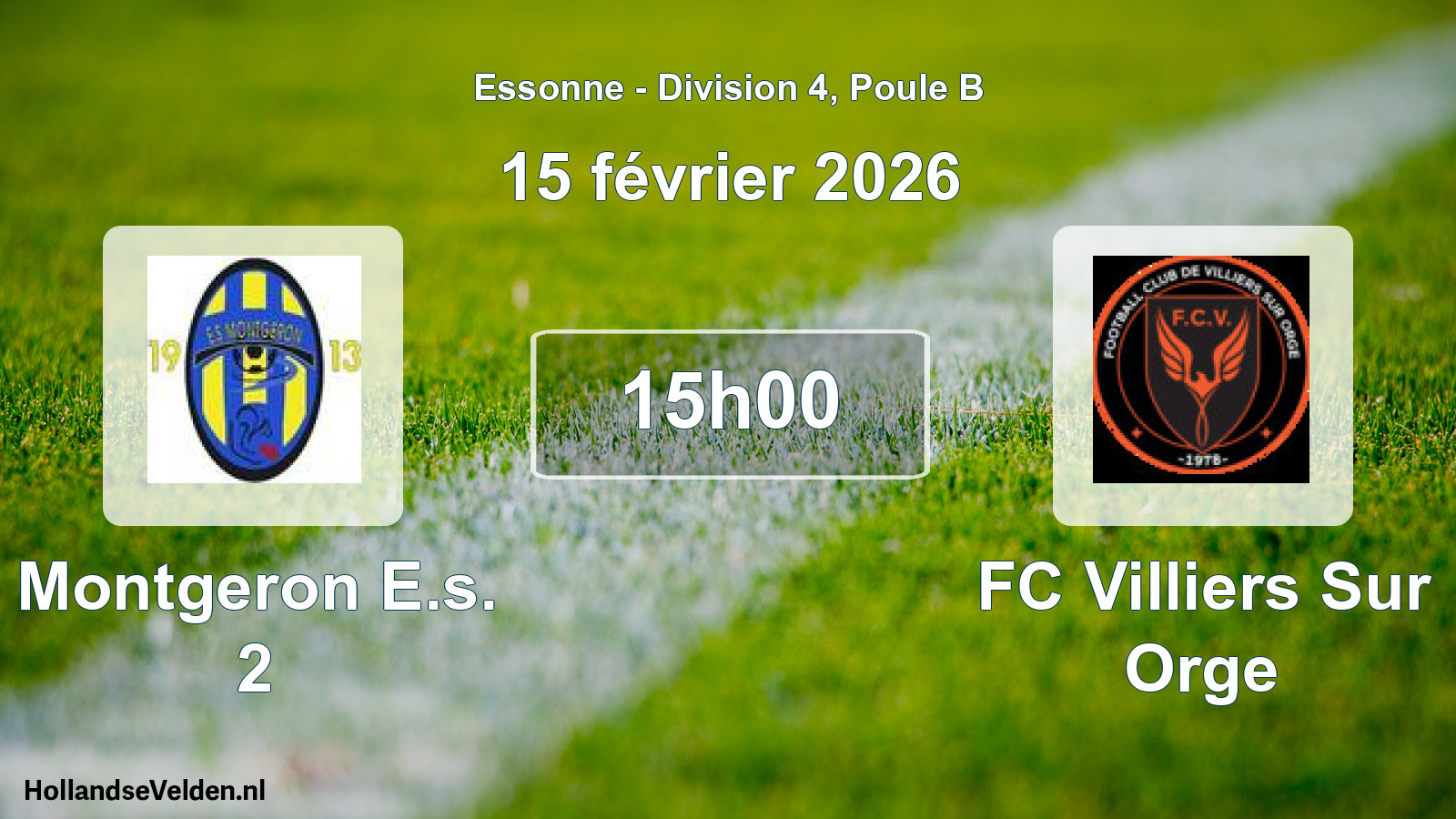 Match programmé: Montgeron E.s. 2 - FC Villiers Sur Orge (15 février 2026)