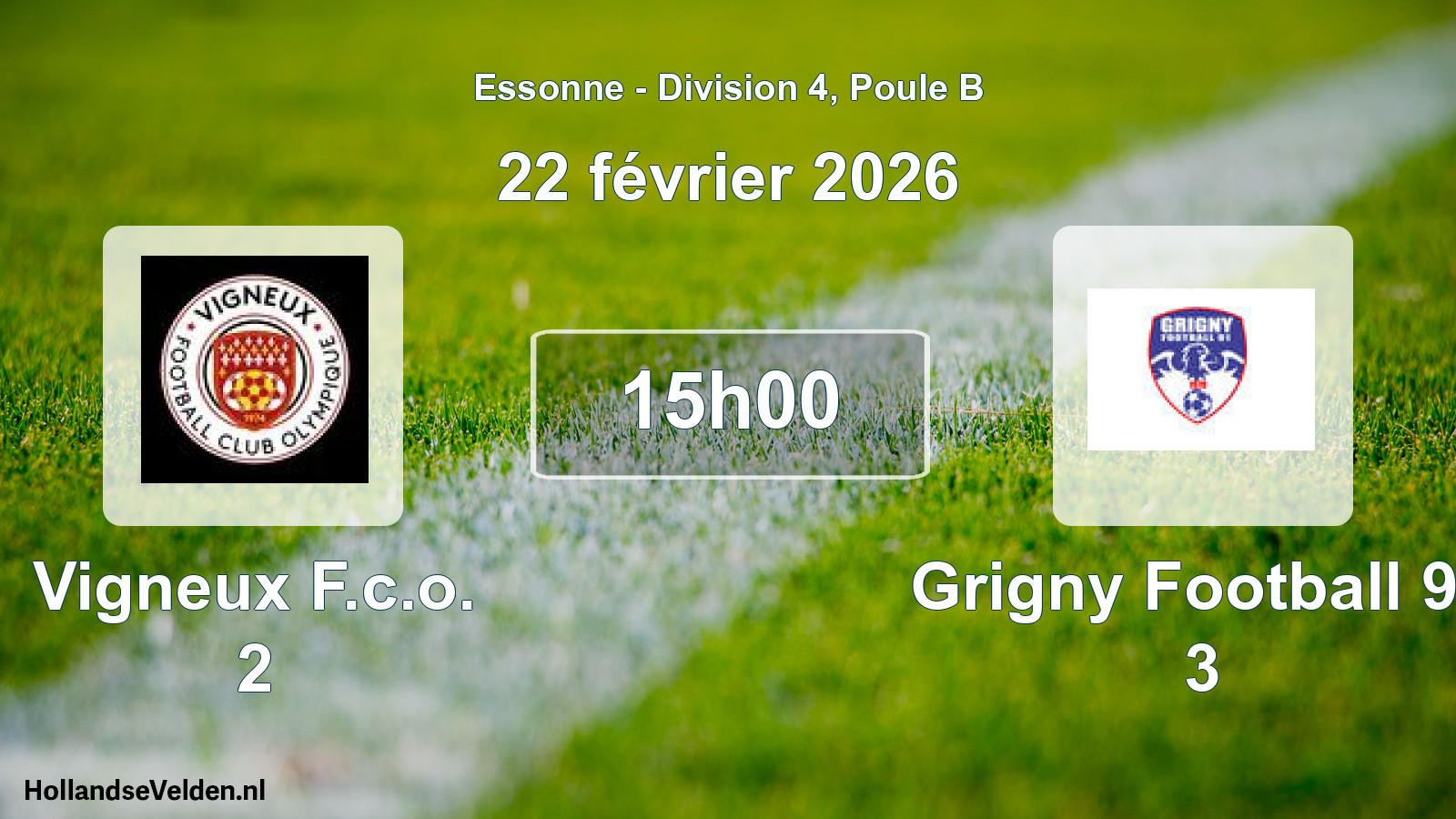 Match programmé: Vigneux F.c.o. 2 - Grigny Football 91 3 (22 février 2026)
