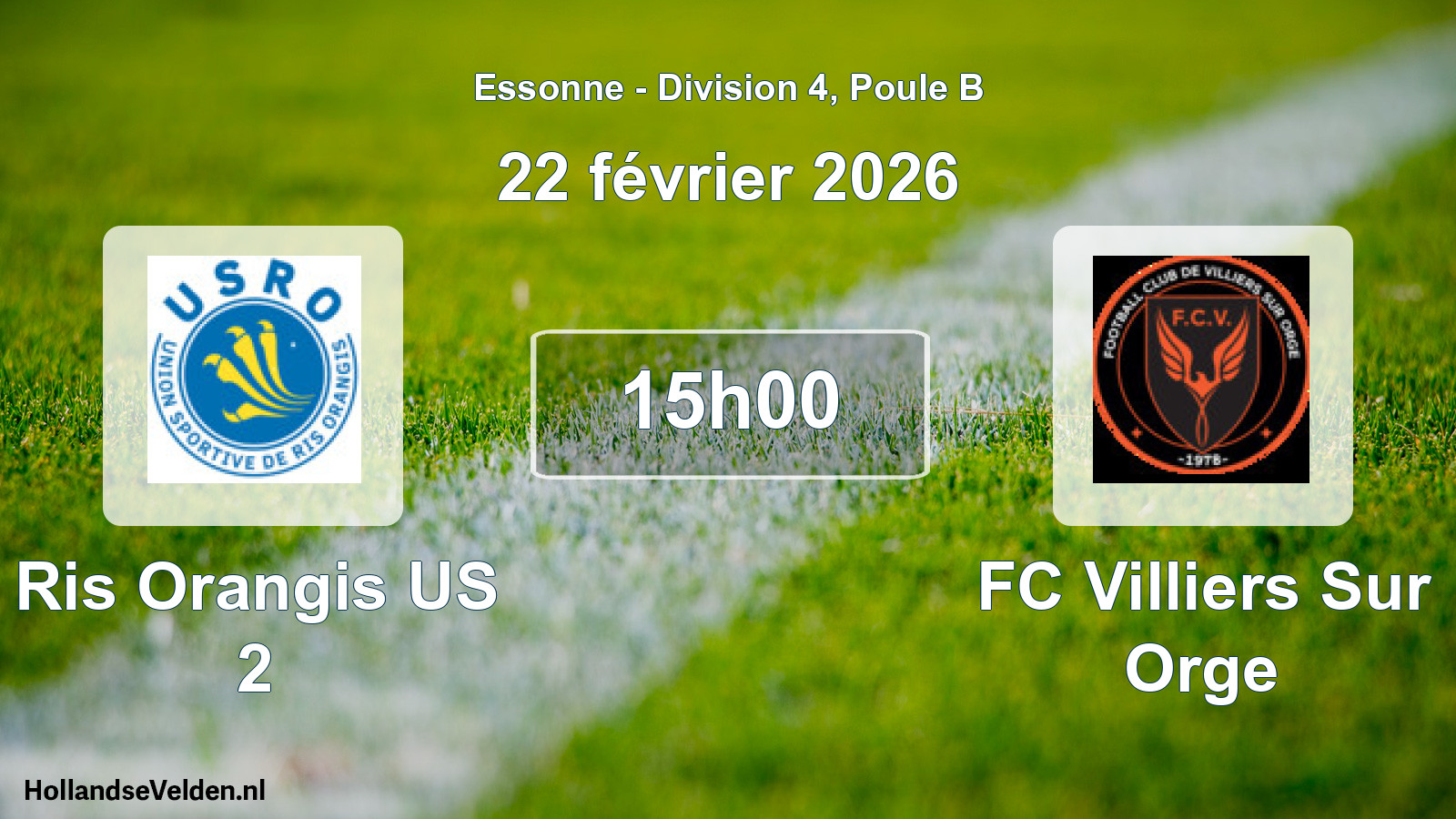 Match programmé: Ris Orangis US 2 - FC Villiers Sur Orge (22 février 2026)