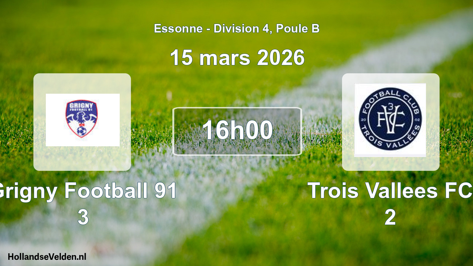 Match programmé: Grigny Football 91 3 - Trois Vallees FC 2 (15 mars 2026)