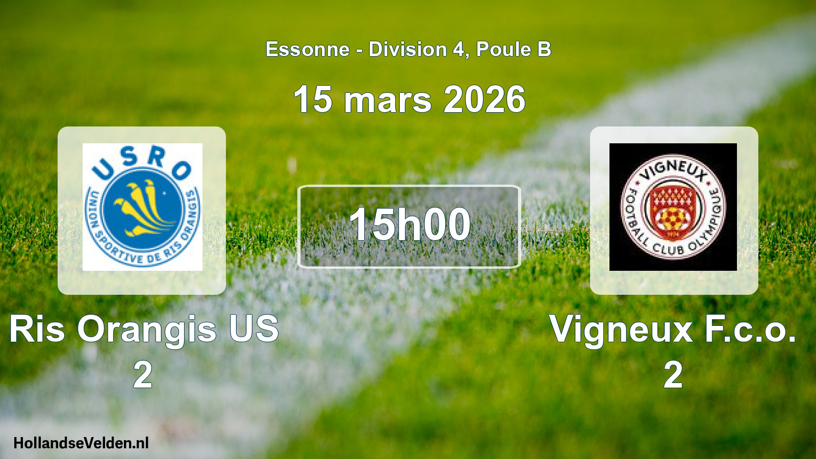 Match programmé: Ris Orangis US 2 - Vigneux F.c.o. 2 (15 mars 2026)