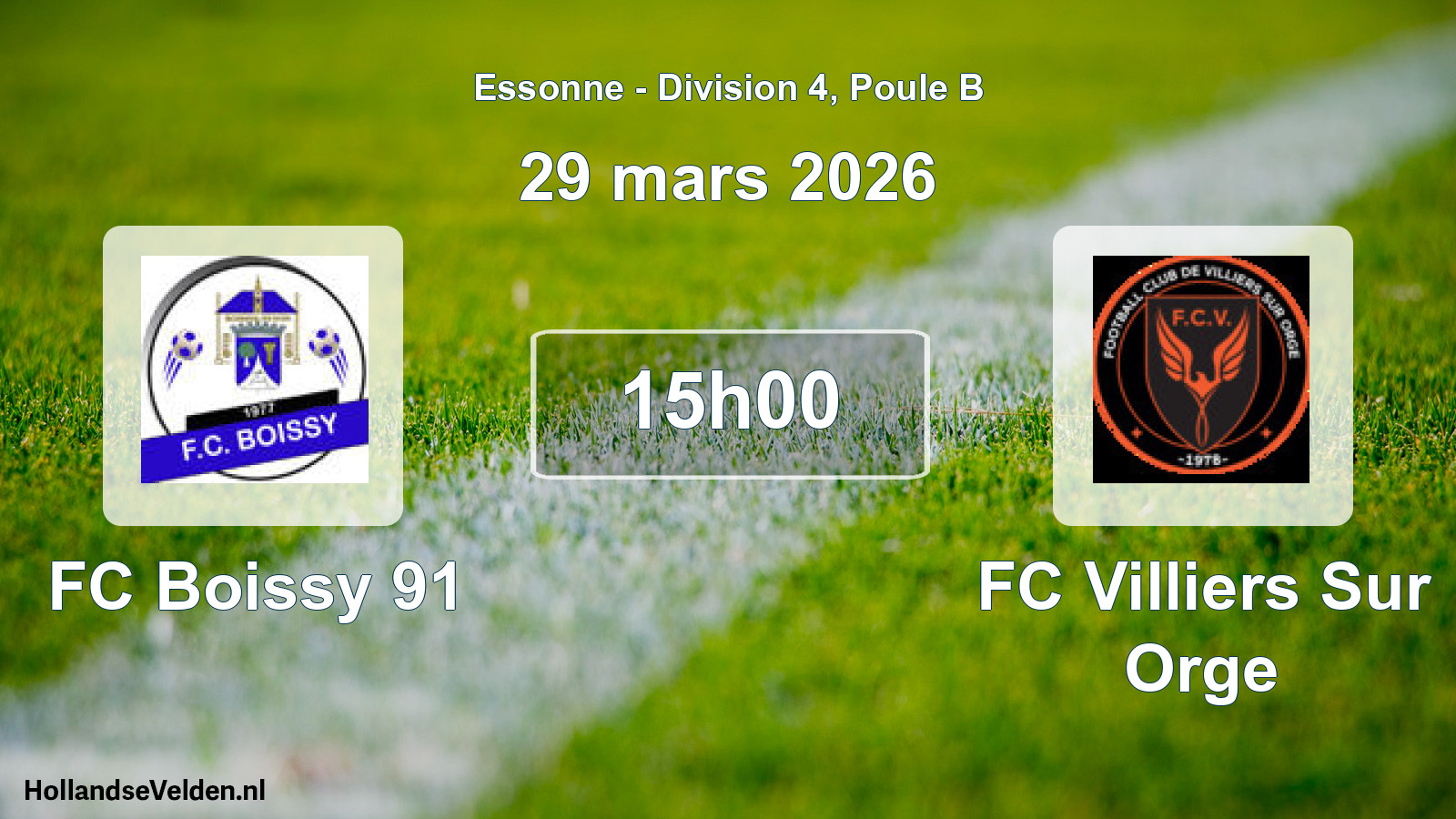 Match programmé: FC Boissy 91 - FC Villiers Sur Orge (29 mars 2026)