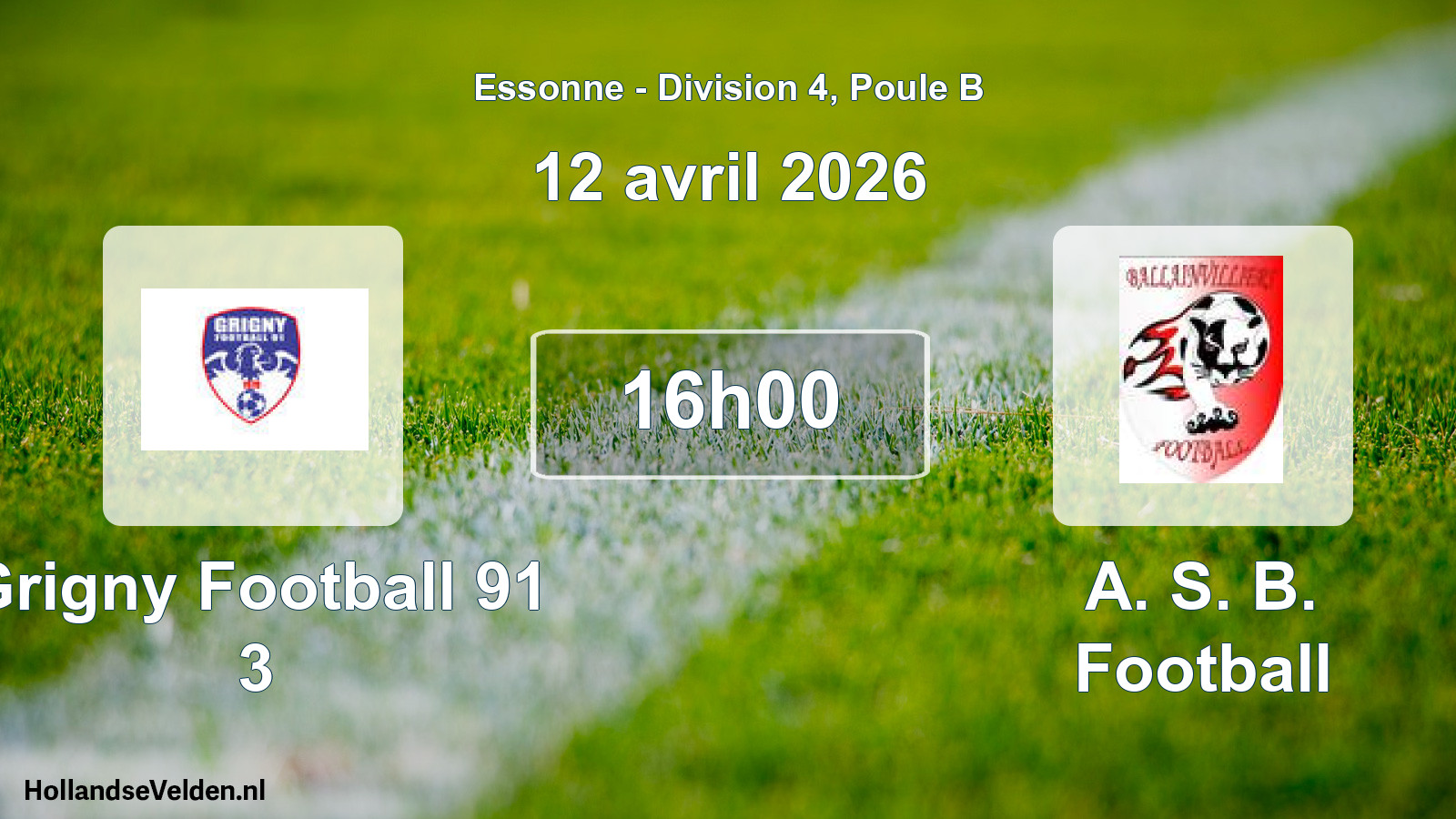Match programmé: Grigny Football 91 3 - A. S. B. Football (12 avril 2026)