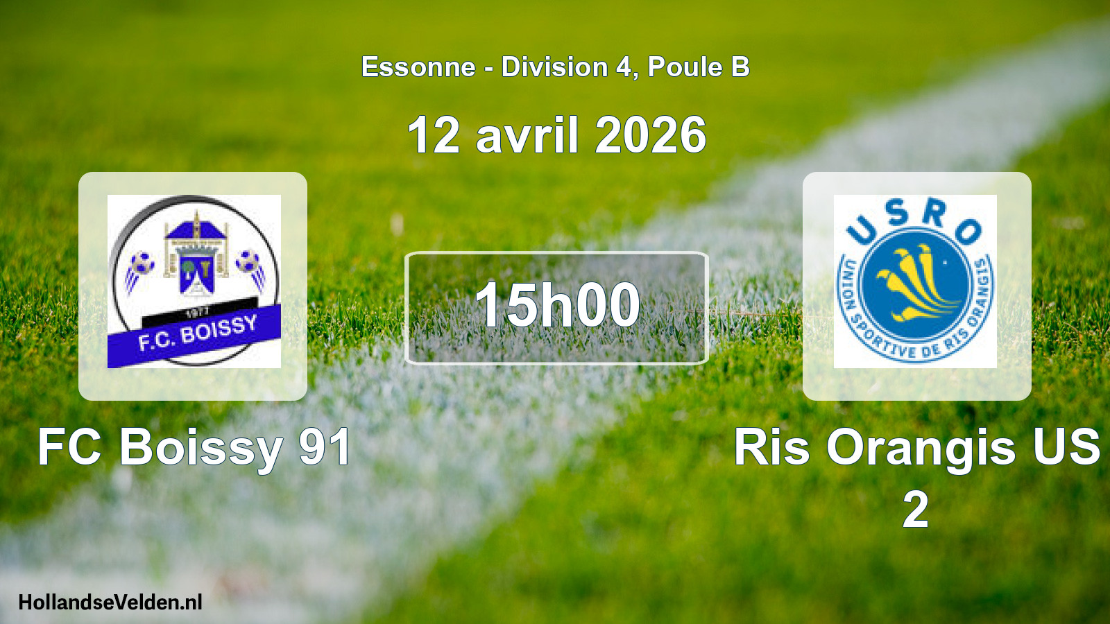 Match programmé: FC Boissy 91 - Ris Orangis US 2 (12 avril 2026)