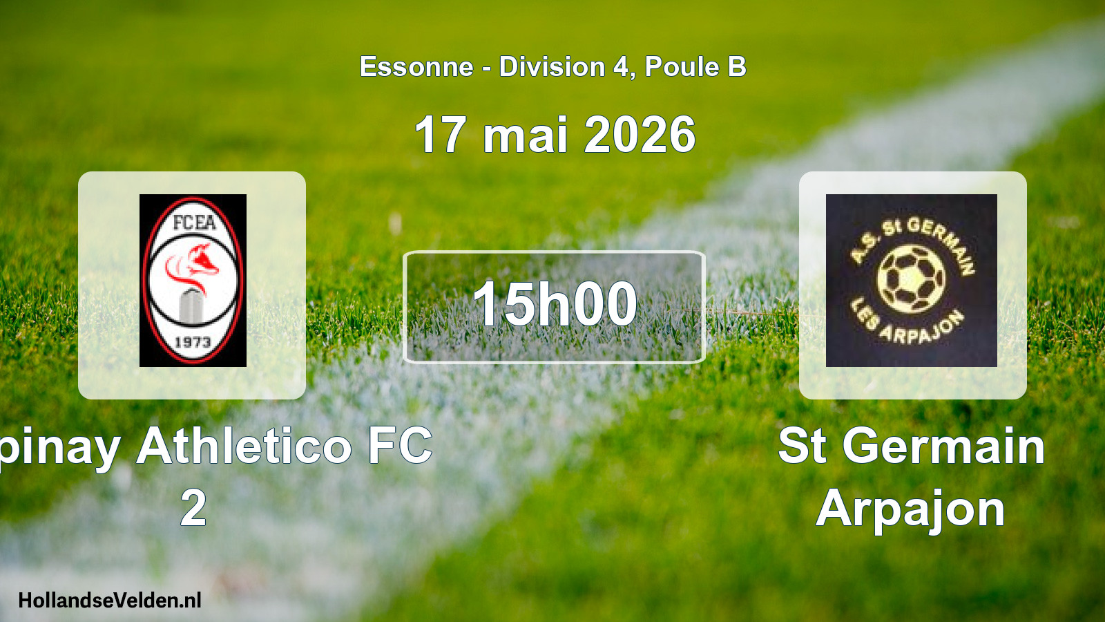 Match programmé: Epinay Athletico FC 2 - St Germain Arpajon (17 mai 2026)