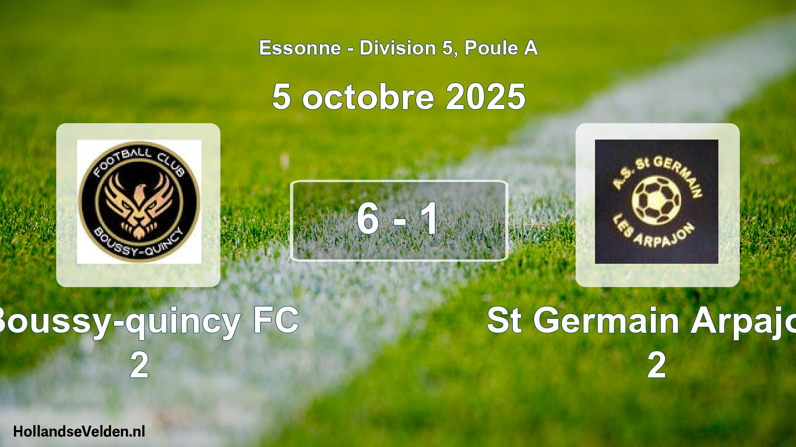 Match joué: Boussy-quincy FC 2 - St Germain Arpajon 2 6 - 1 (5 octobre 2025)