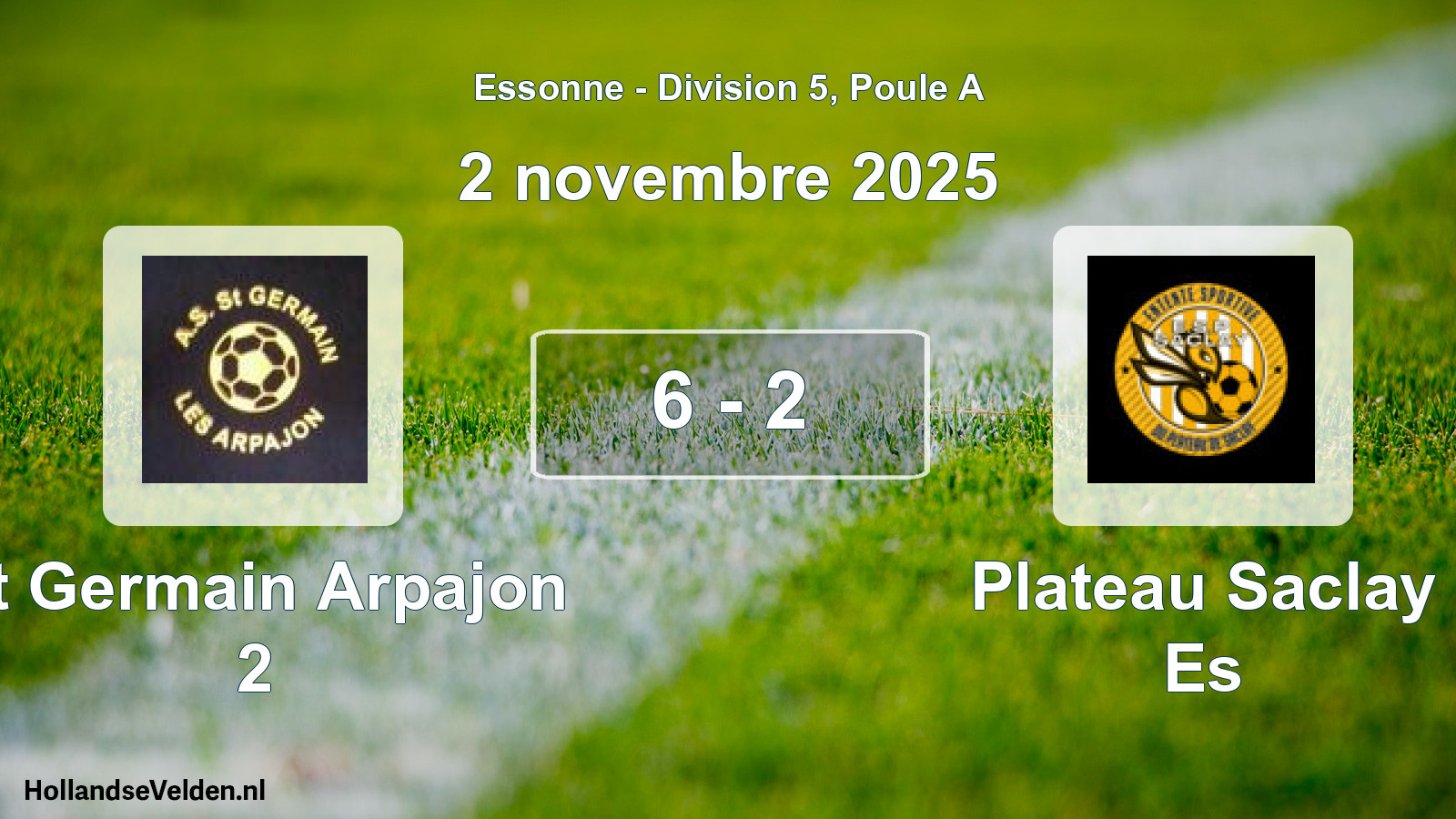 Match joué: St Germain Arpajon 2 - Plateau Saclay Es 6 - 2 (2 novembre 2025)