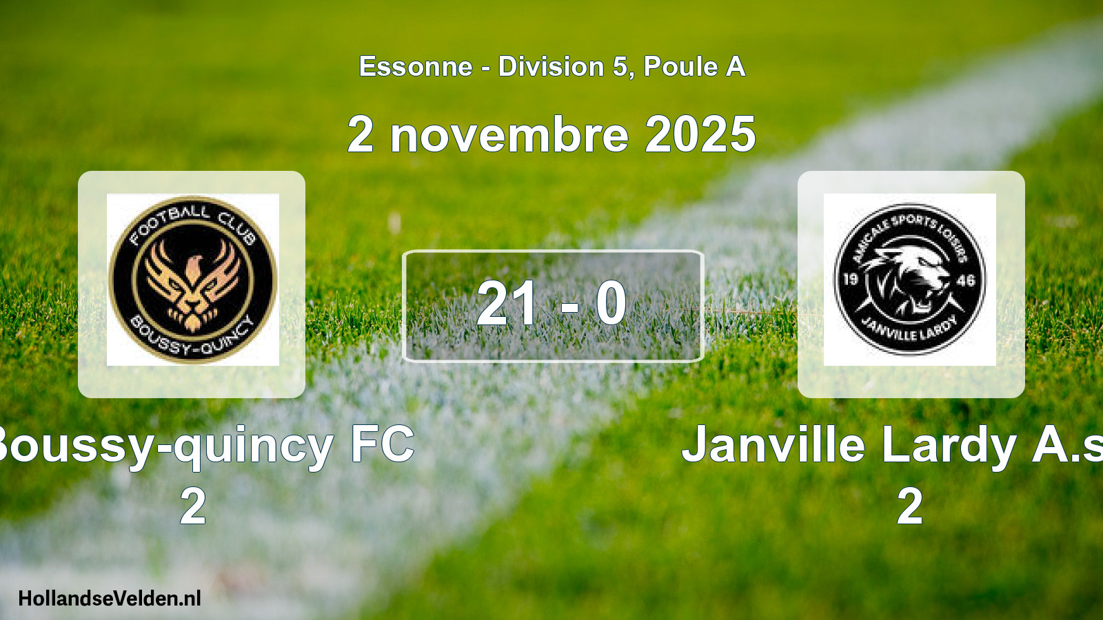 Gespeelde wedstrijd: Boussy-quincy FC 2 - Janville Lardy A.s.l 2 21 - 0 (2 november 2025)