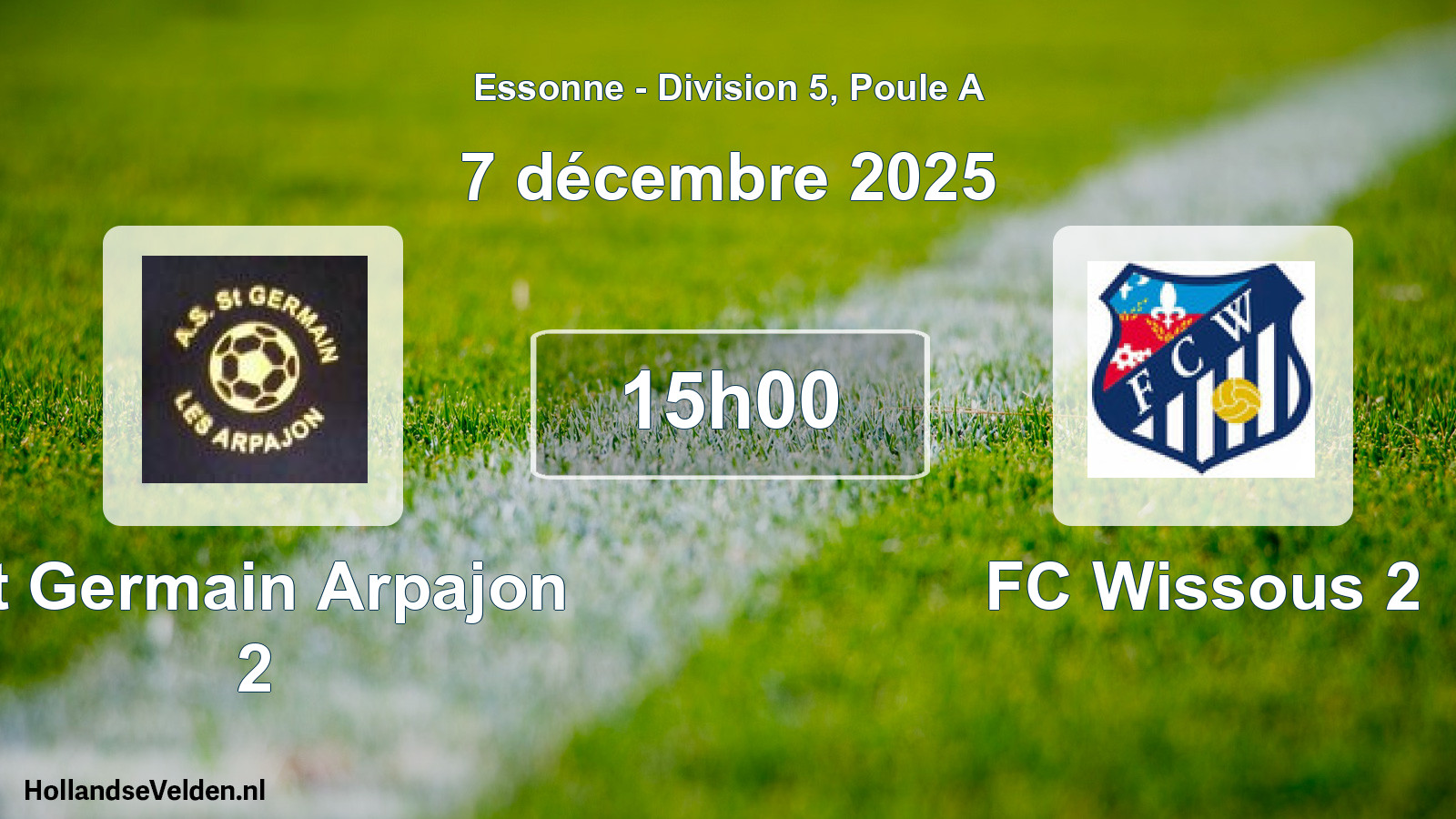Match programmé: St Germain Arpajon 2 - FC Wissous 2 (7 décembre 2025)