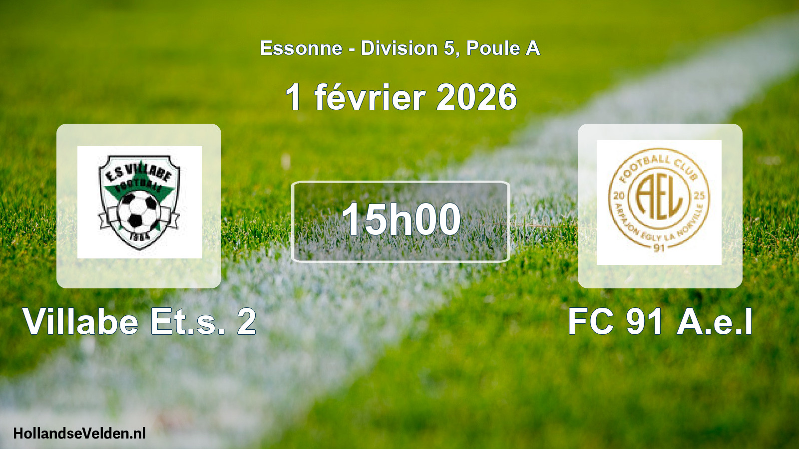 Match programmé: Villabe Et.s. 2 - FC 91 A.e.l (1 février 2026)