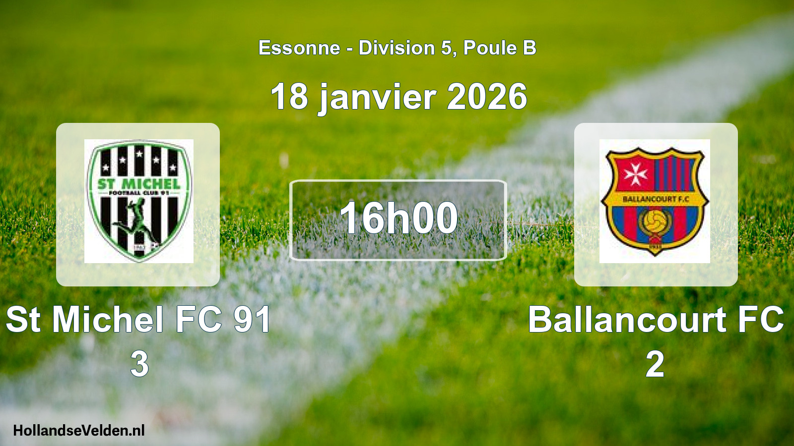 Match programmé: St Michel FC 91 3 - Ballancourt FC 2 (18 janvier 2026)
