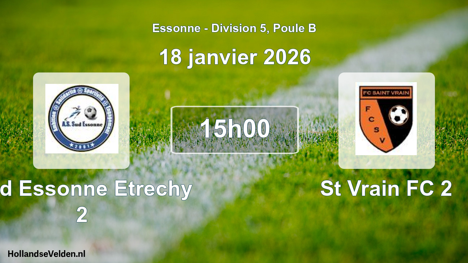 Match programmé: Sud Essonne Etrechy 2 - St Vrain FC 2 (18 janvier 2026)