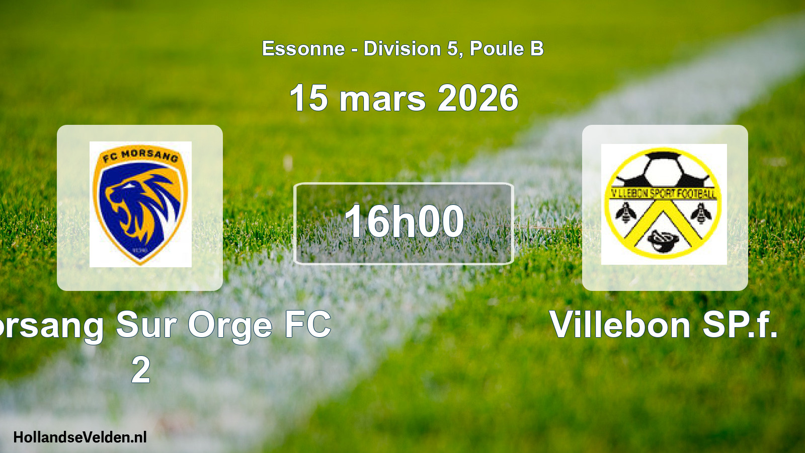Match programmé: Morsang Sur Orge FC 2 - Villebon SP.f. (15 mars 2026)