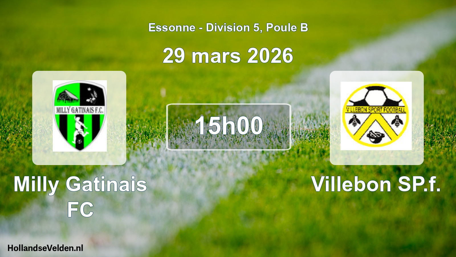 Match programmé: Milly Gatinais FC - Villebon SP.f. (29 mars 2026)