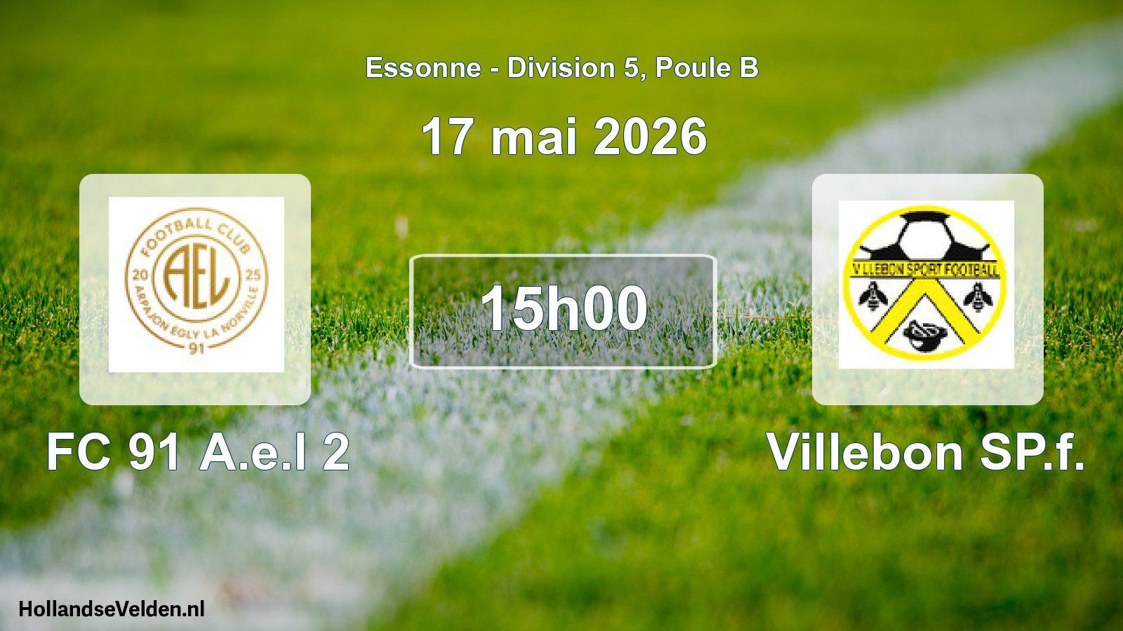 Match programmé: FC 91 A.e.l 2 - Villebon SP.f. (17 mai 2026)
