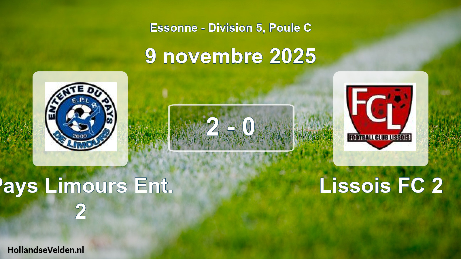 Match joué: Pays Limours Ent. 2 - Lissois FC 2 2 - 0 (9 novembre 2025)