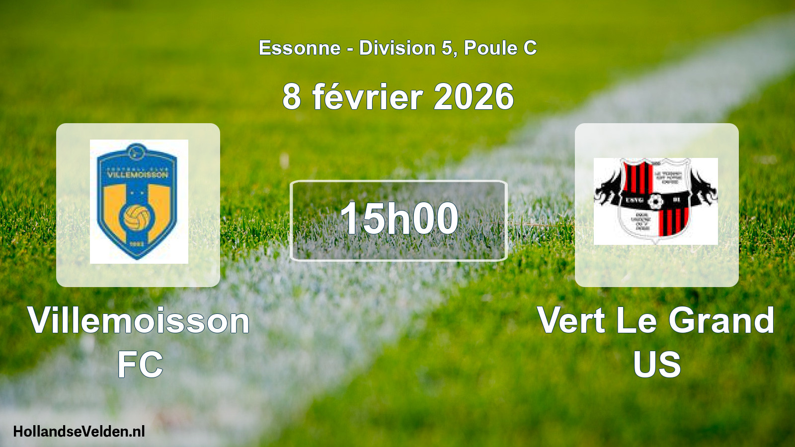 Match programmé: Villemoisson FC - Vert Le Grand US (8 février 2026)