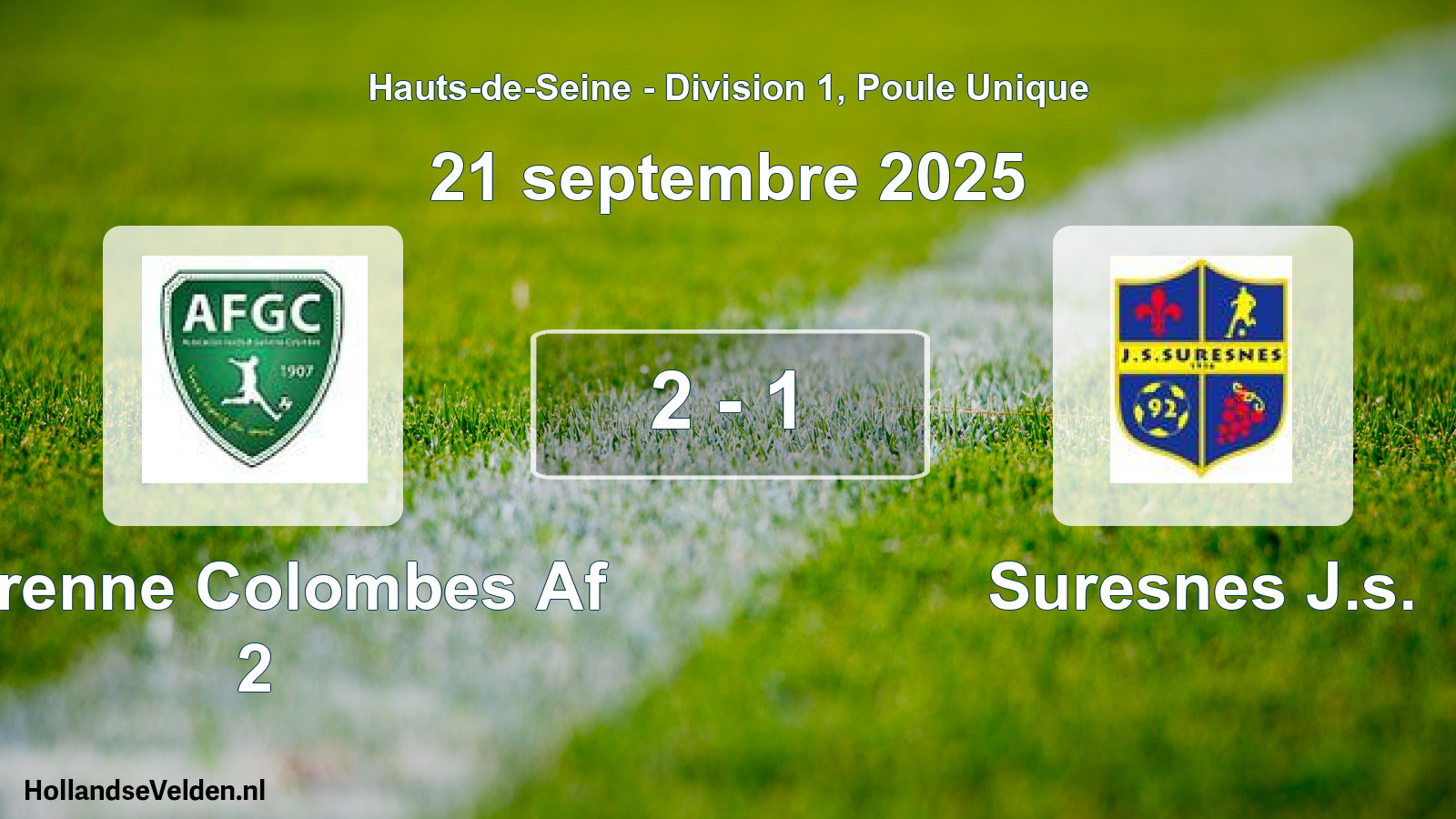 Gespeelde wedstrijd: Garenne Colombes Af 2 - Suresnes J.s. 2 - 1 (21 september 2025)