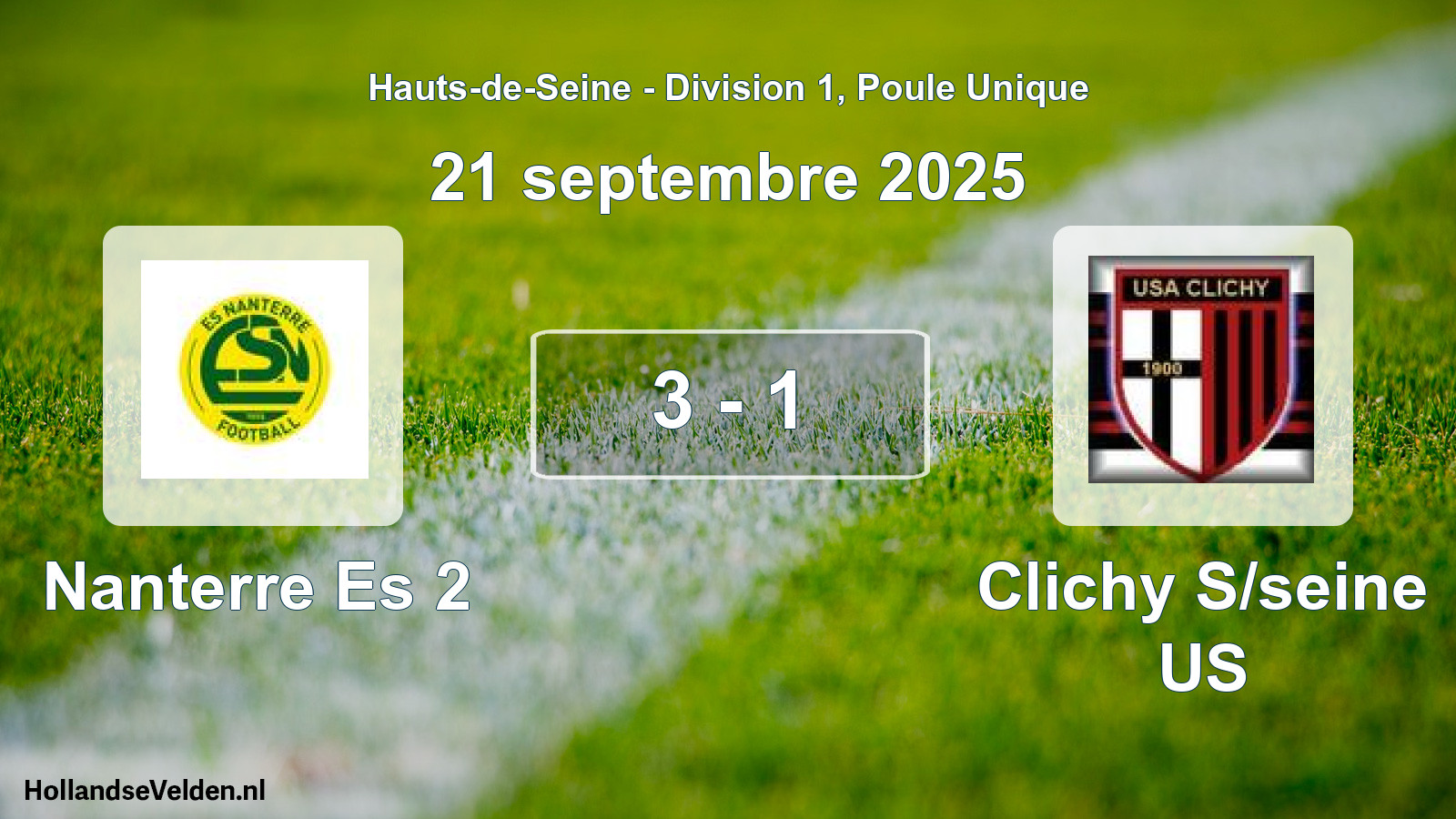 Match joué: Nanterre Es 2 - Clichy S/seine US 3 - 1 (21 septembre 2025)