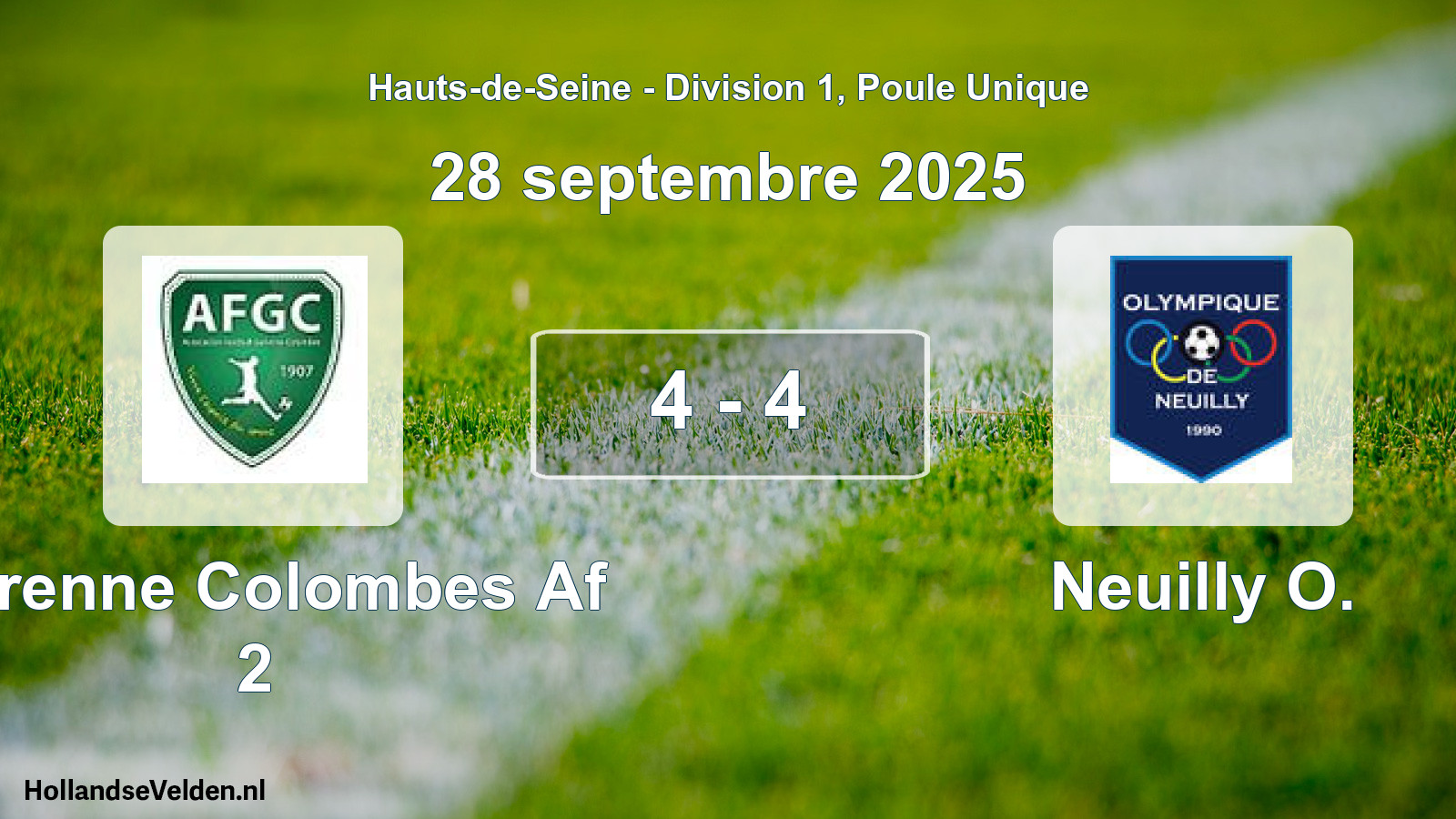 Gespeelde wedstrijd: Garenne Colombes Af 2 - Neuilly O. 4 - 4 (28 september 2025)