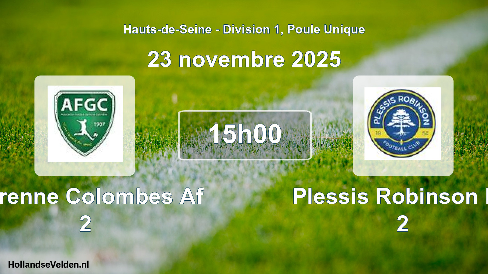 Match programmé: Garenne Colombes Af 2 - Plessis Robinson FC 2 (23 novembre 2025)