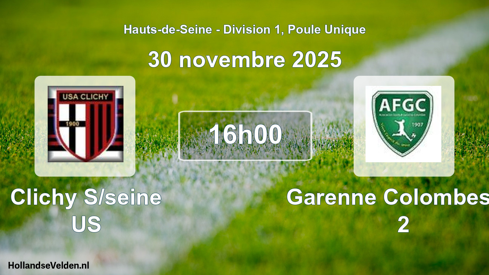 Match programmé: Clichy S/seine US - Garenne Colombes Af 2 (30 novembre 2025)