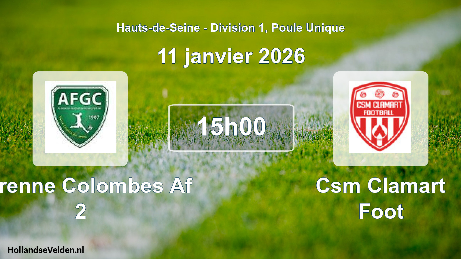 Match programmé: Garenne Colombes Af 2 - Csm Clamart Foot (11 janvier 2026)