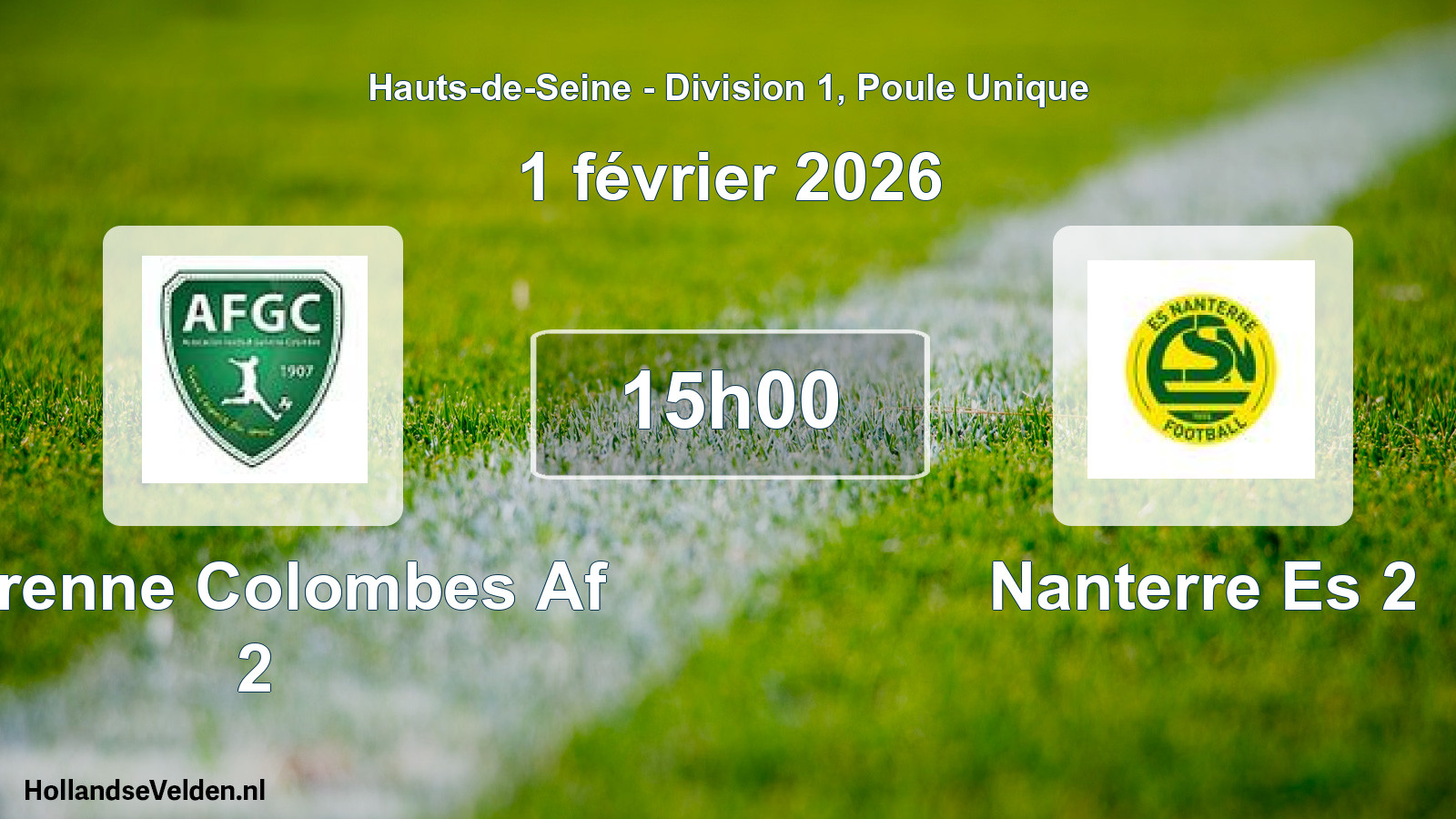 Match programmé: Garenne Colombes Af 2 - Nanterre Es 2 (1 février 2026)