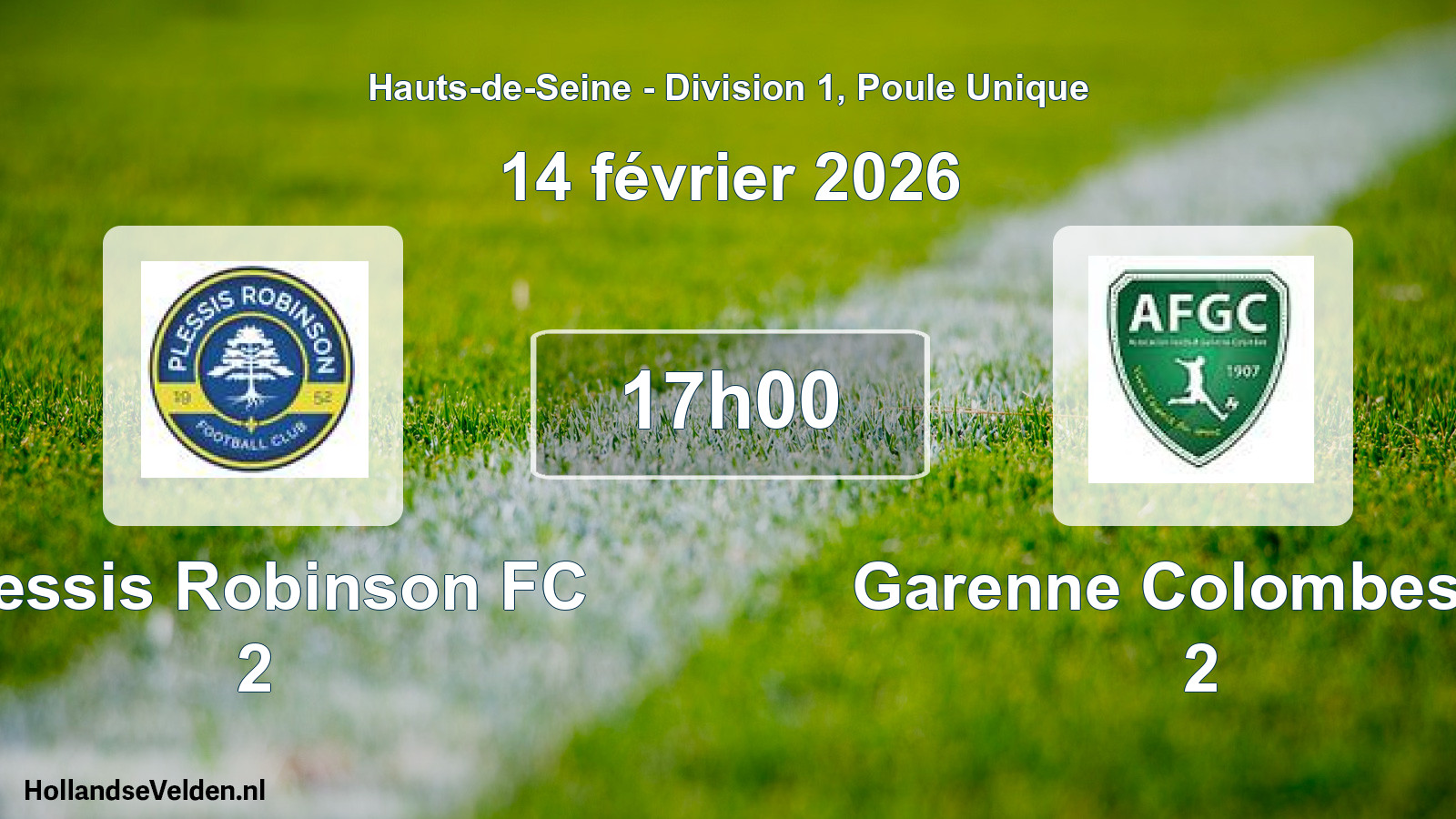 Match programmé: Plessis Robinson FC 2 - Garenne Colombes Af 2 (14 février 2026)