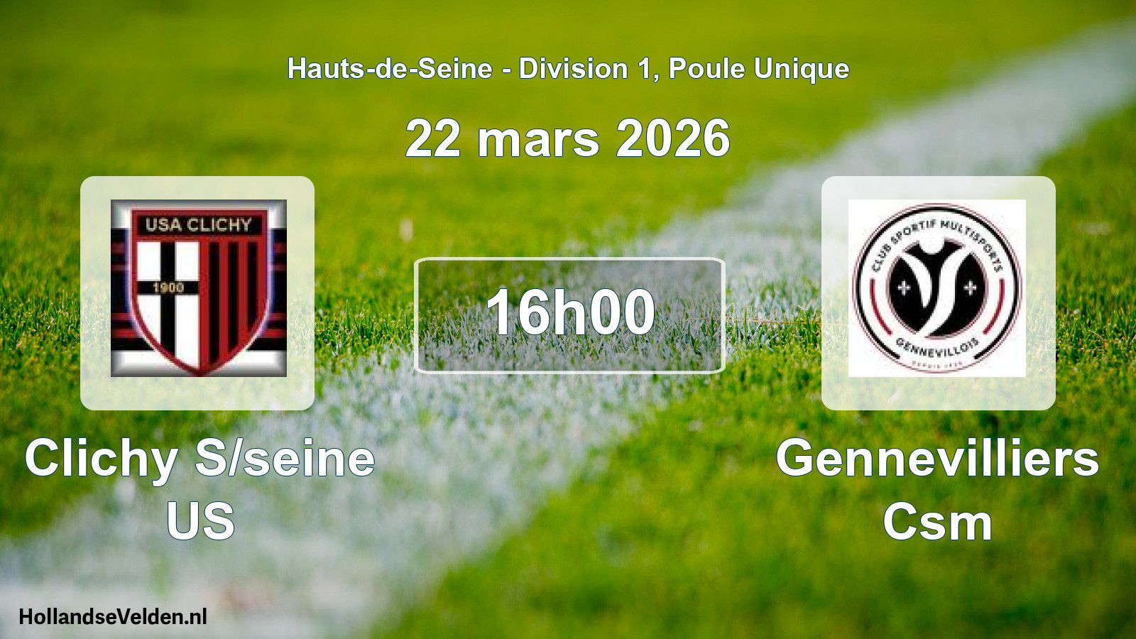 Match programmé: Clichy S/seine US - Gennevilliers Csm (22 mars 2026)