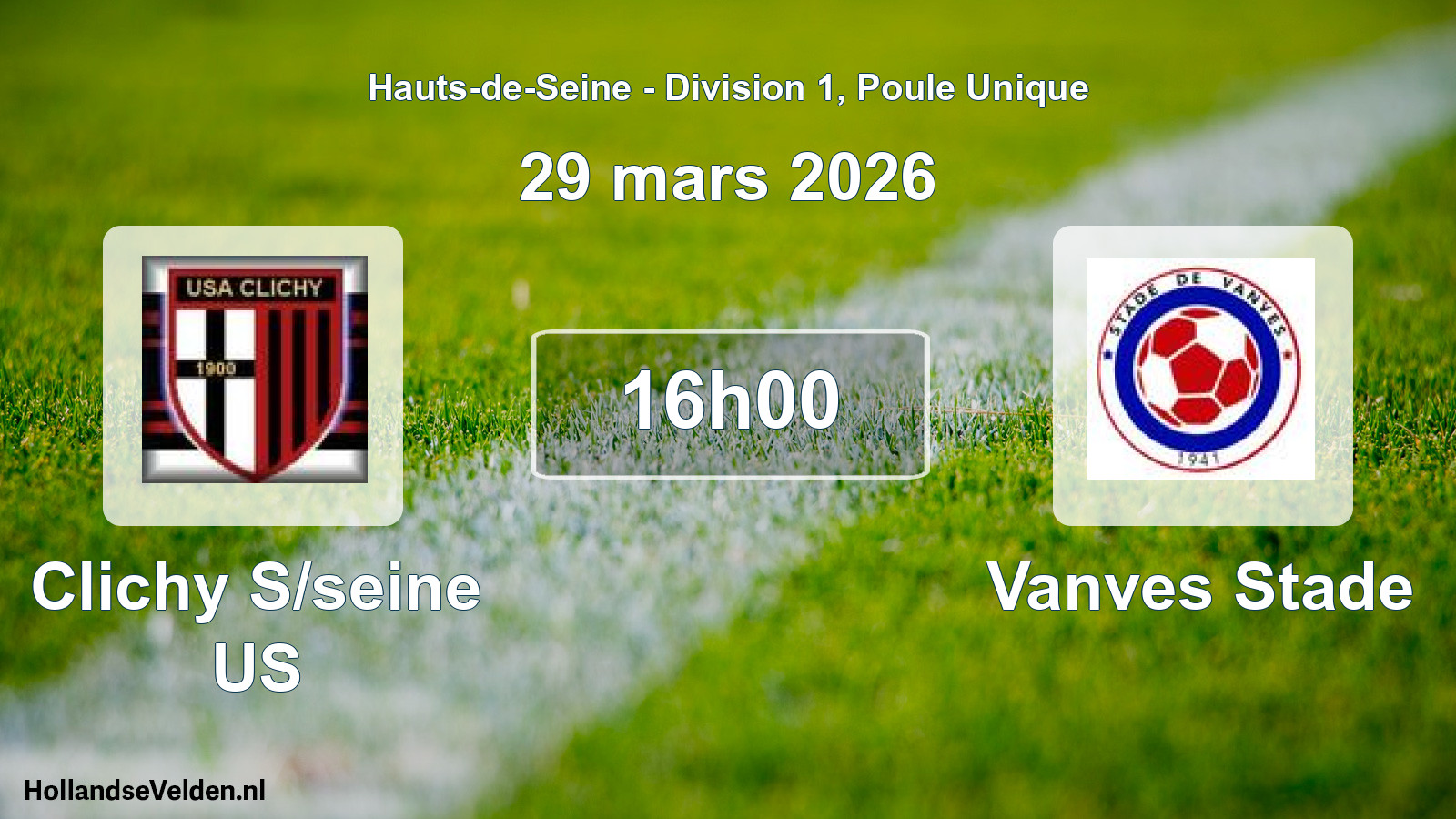 Match programmé: Clichy S/seine US - Vanves Stade (29 mars 2026)