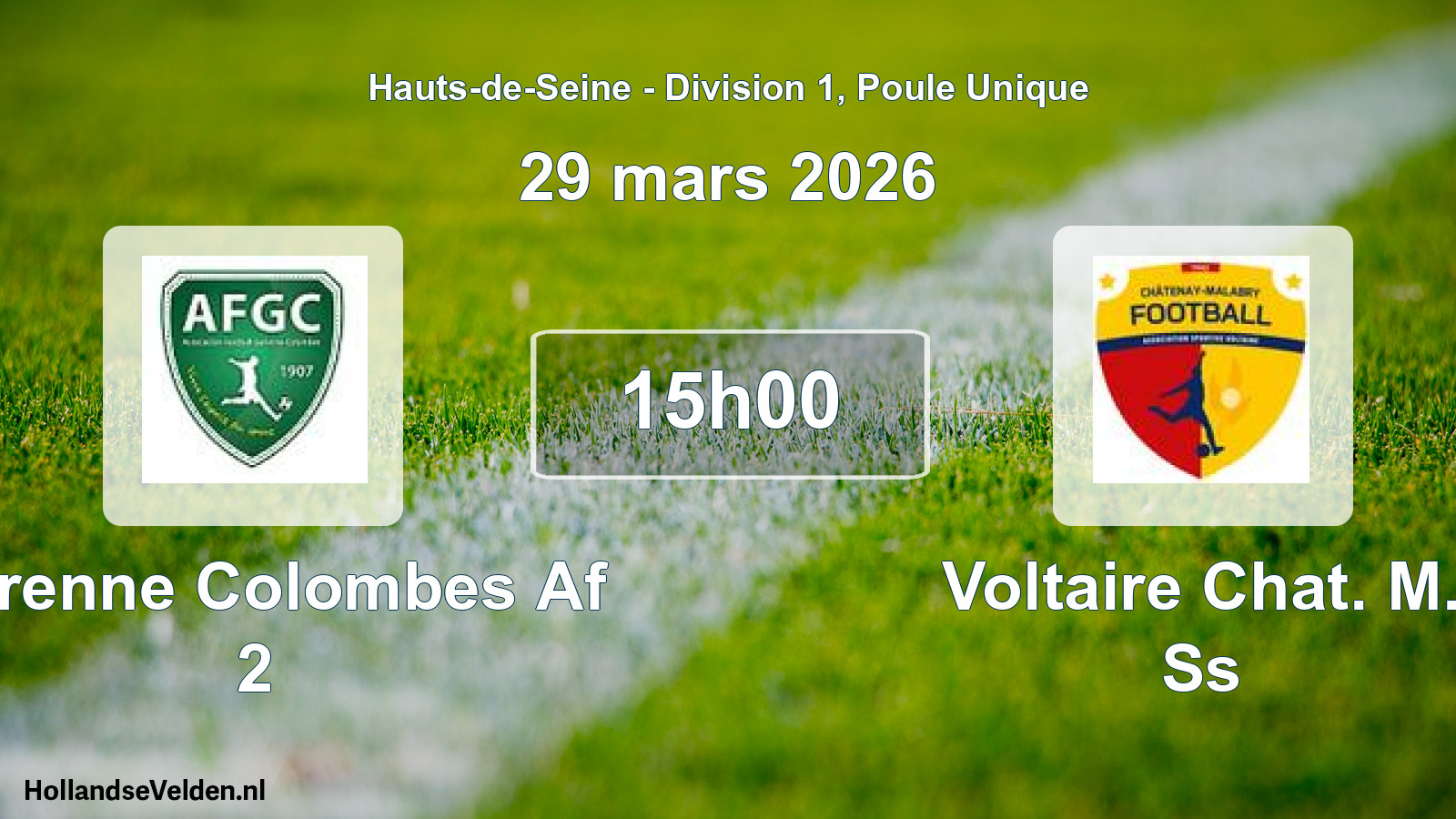 Scheduled Match: Garenne Colombes Af 2 - Voltaire Chat. M. Ss (29 March 2026)