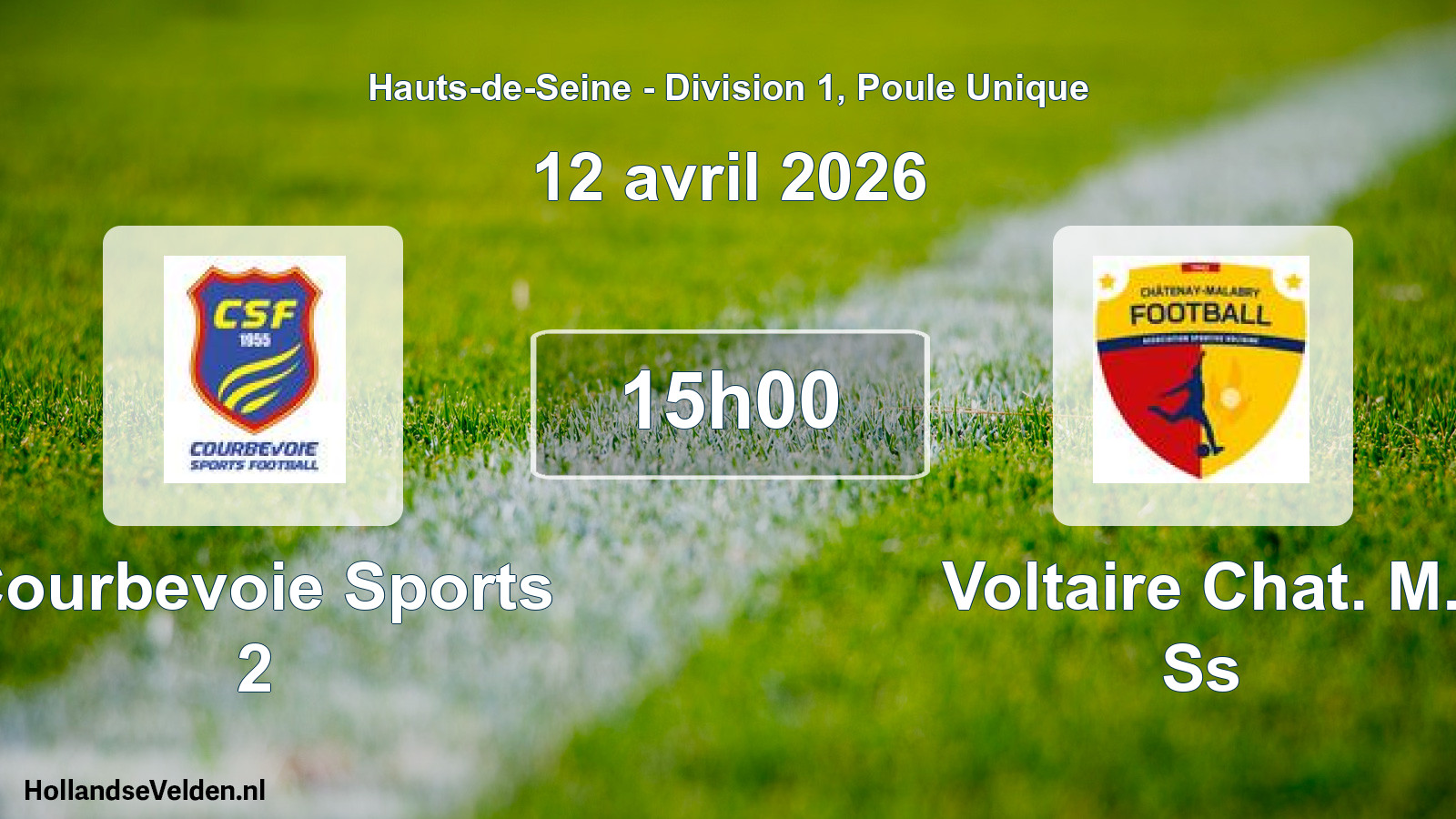 Match programmé: Courbevoie Sports 2 - Voltaire Chat. M. Ss (12 avril 2026)