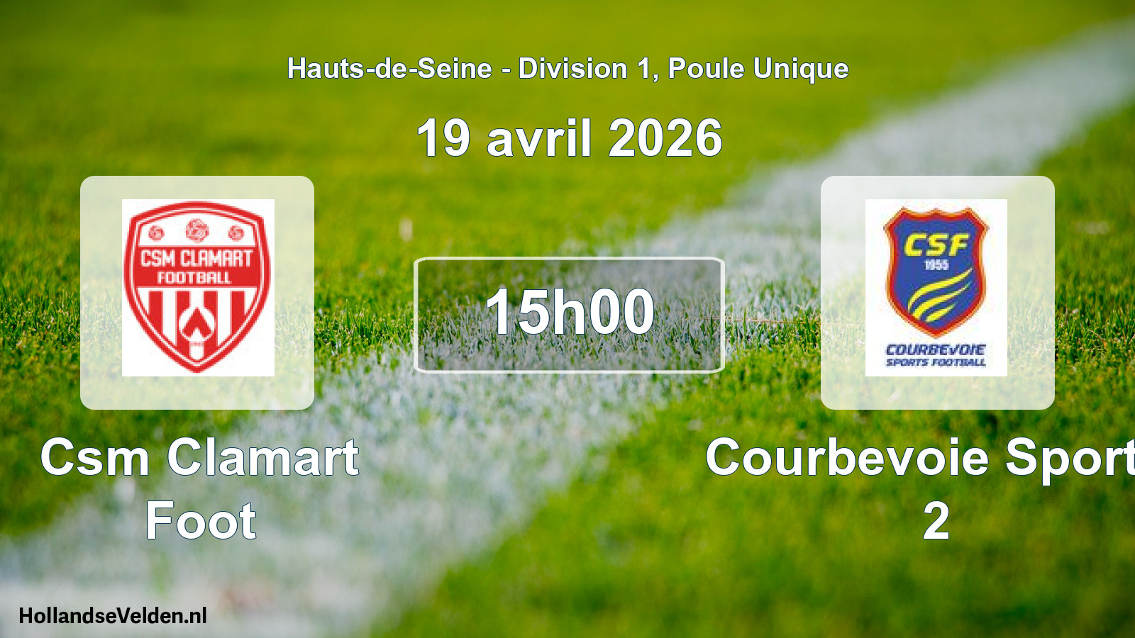 Match programmé: Csm Clamart Foot - Courbevoie Sports 2 (19 avril 2026)