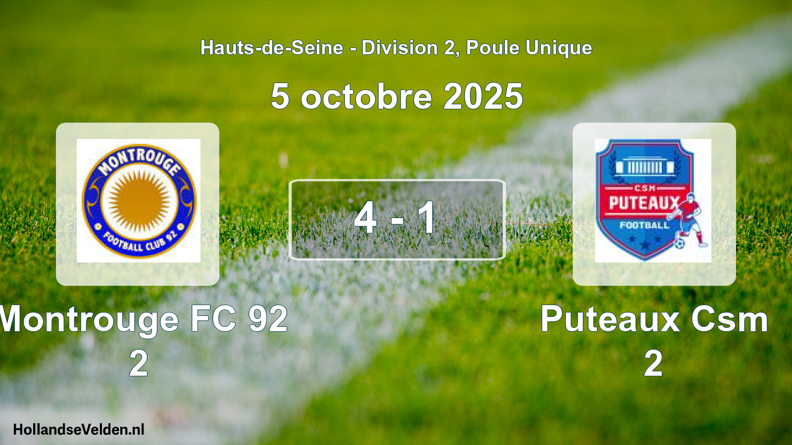 Total number of matches played: Montrouge FC 92 2 - Puteaux Csm 2 4 - 1 (5 October 2025)