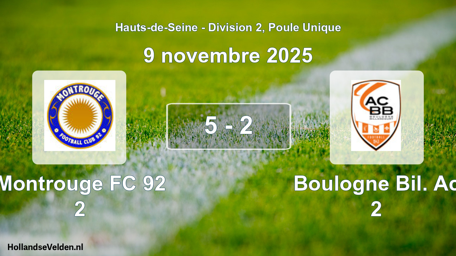 Gespeelde wedstrijd: Montrouge FC 92 2 - Boulogne Bil. Ac 2 5 - 2 (9 november 2025)