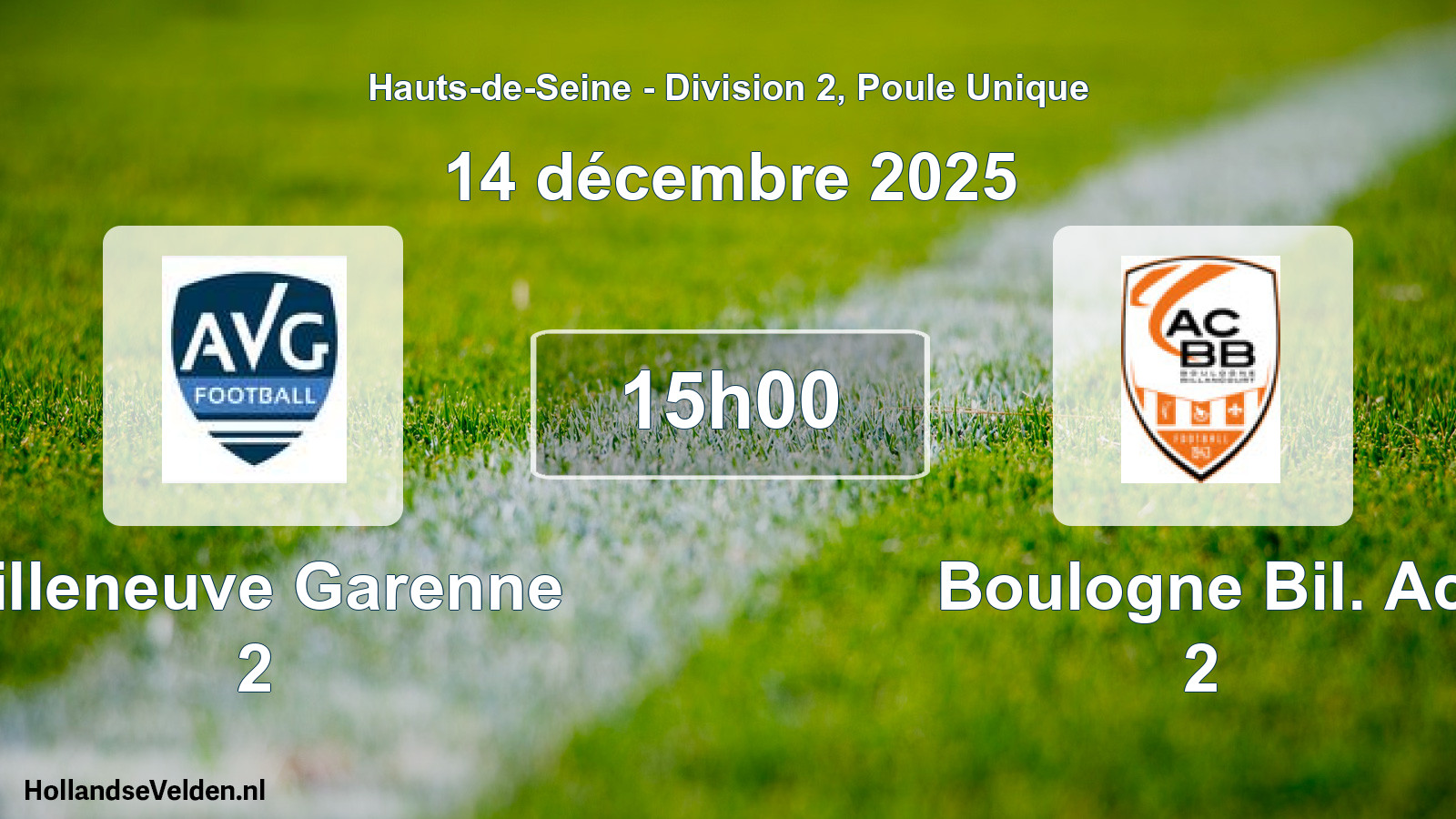 Match programmé: Villeneuve Garenne 2 - Boulogne Bil. Ac 2 (14 décembre 2025)