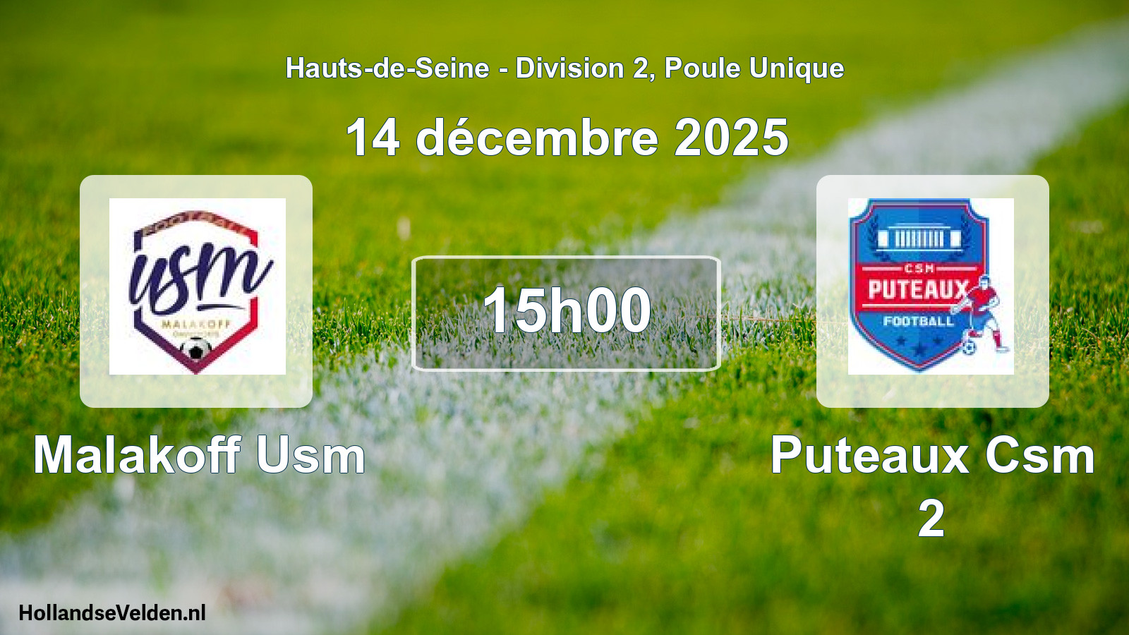 Geplande wedstrijd: Malakoff Usm - Puteaux Csm 2 (14 december 2025)