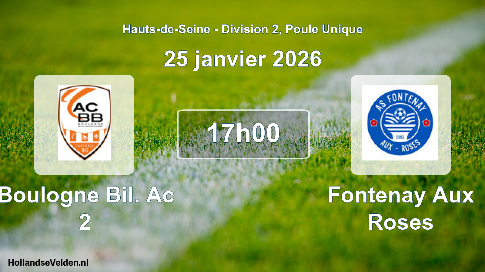 Match programmé: Boulogne Bil. Ac 2 - Fontenay Aux Roses (25 janvier 2026)