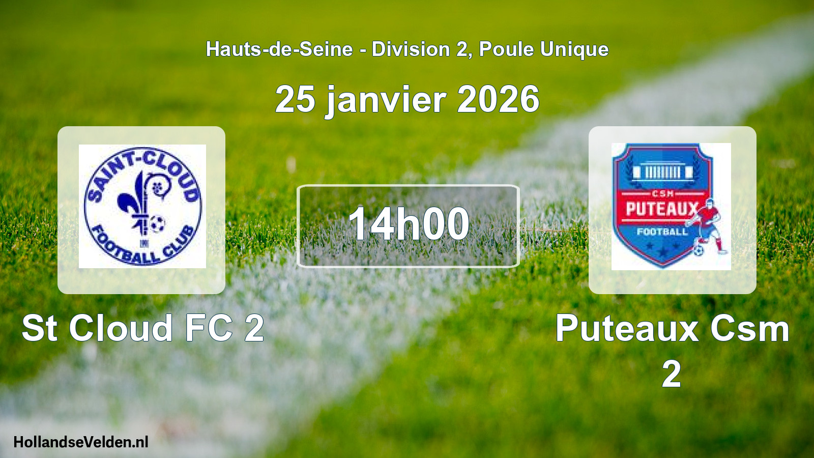 Match programmé: St Cloud FC 2 - Puteaux Csm 2 (25 janvier 2026)