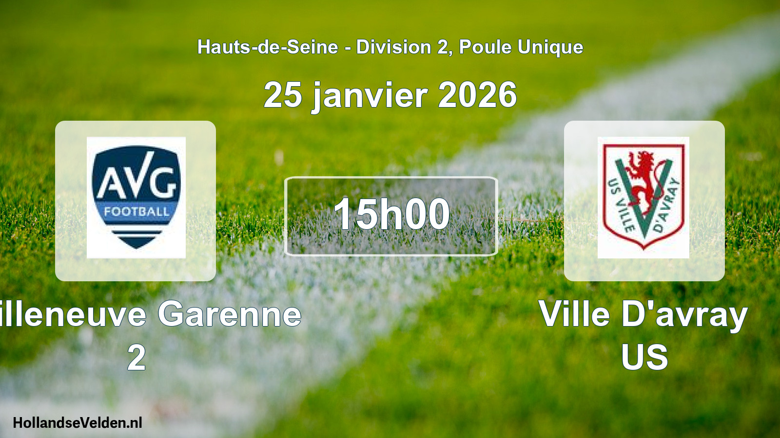 Match programmé: Villeneuve Garenne 2 - Ville D'avray US (25 janvier 2026)