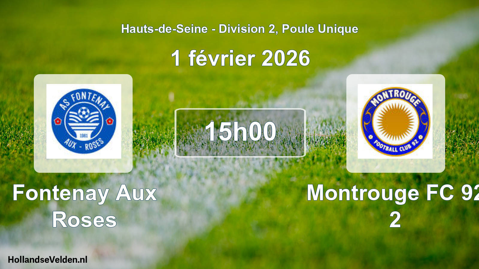 Scheduled Match: Fontenay Aux Roses - Montrouge FC 92 2 (1 February 2026)