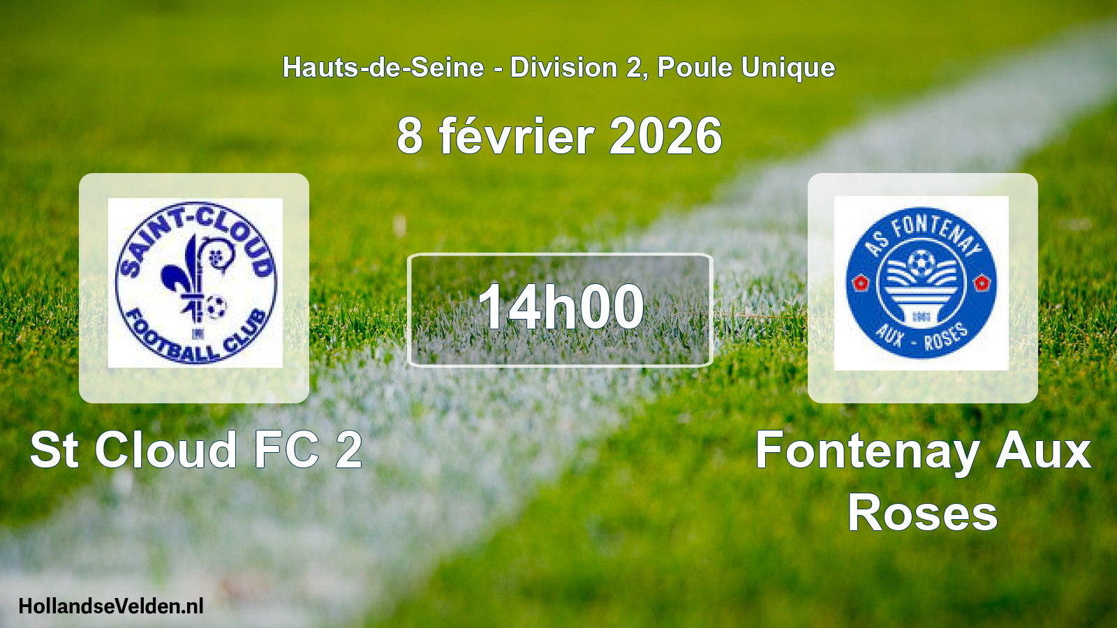 Match programmé: St Cloud FC 2 - Fontenay Aux Roses (8 février 2026)